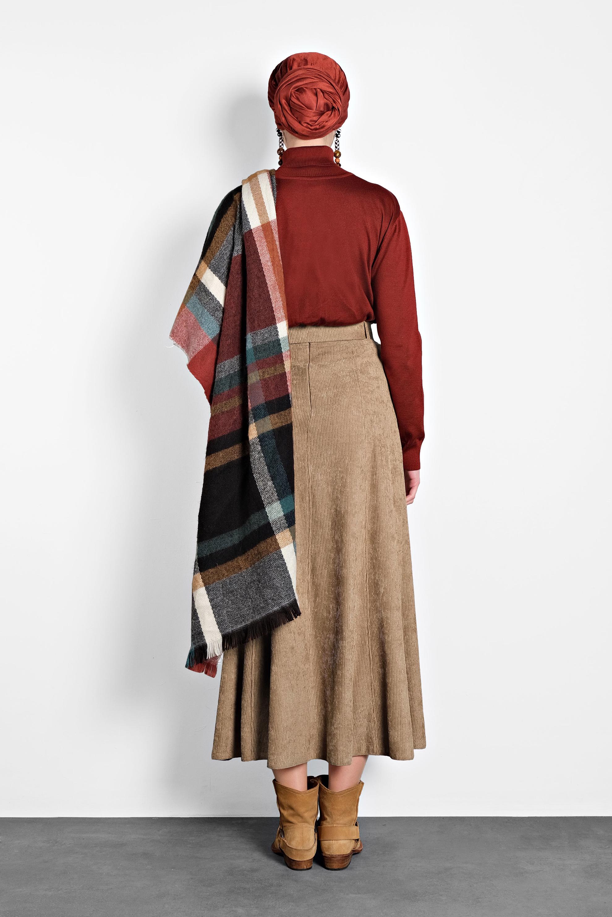 Tesettür giyim KAHVE ŞÖNİL KADİFE ETEK 60020