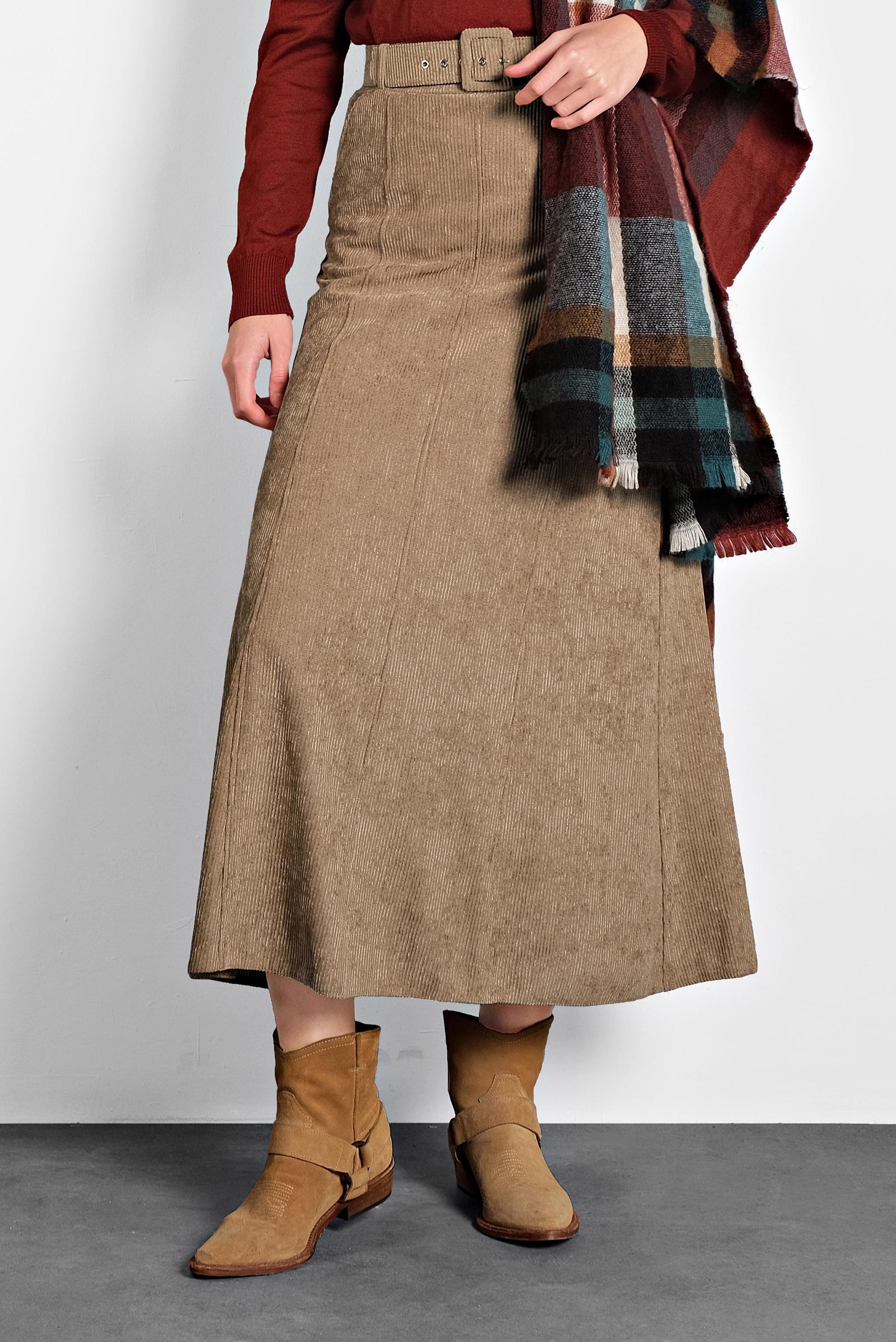 Tesettür giyim KAHVE ŞÖNİL KADİFE ETEK 60020