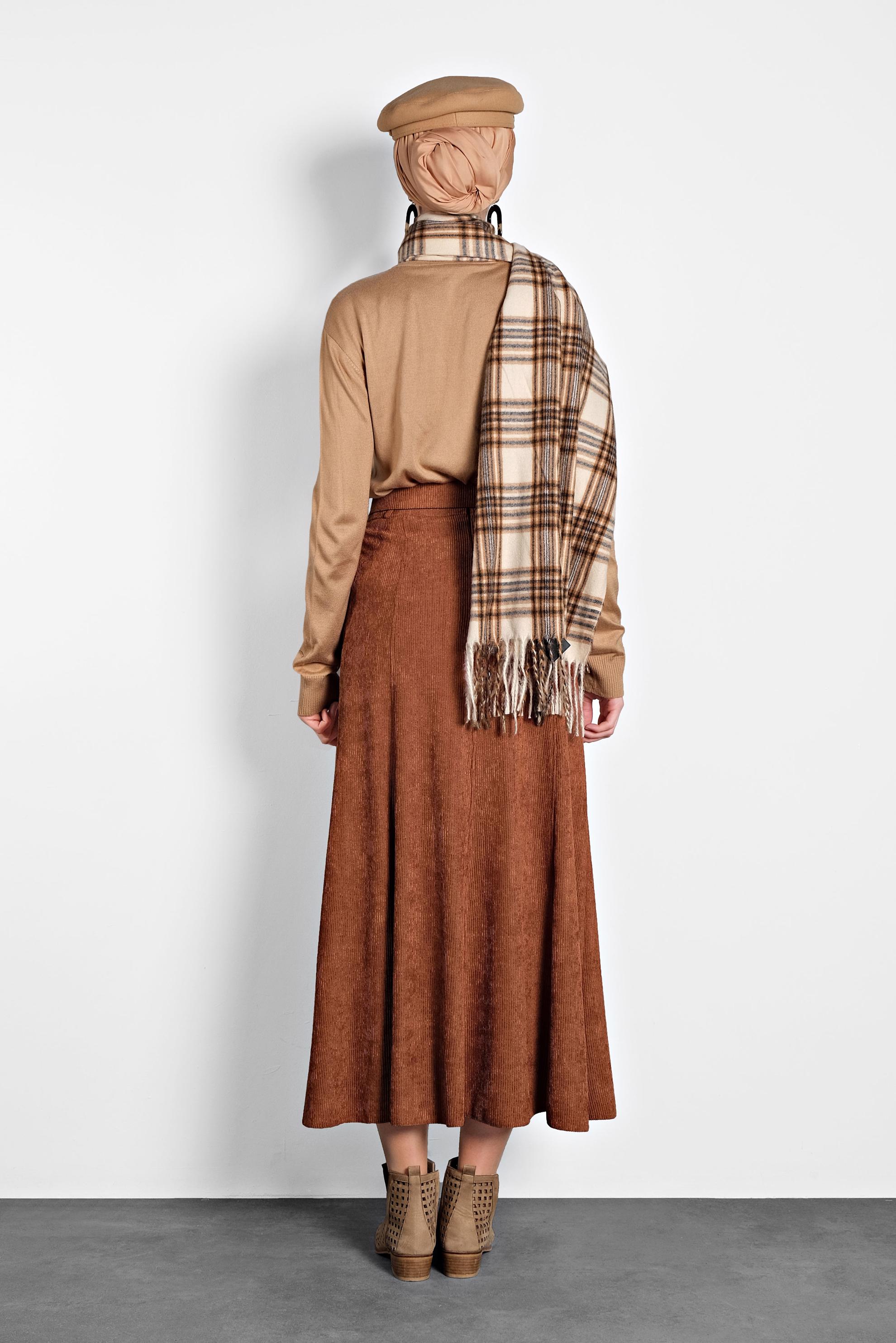 Tesettür giyim TURUNCU ŞÖNİL KADİFE ETEK 60020