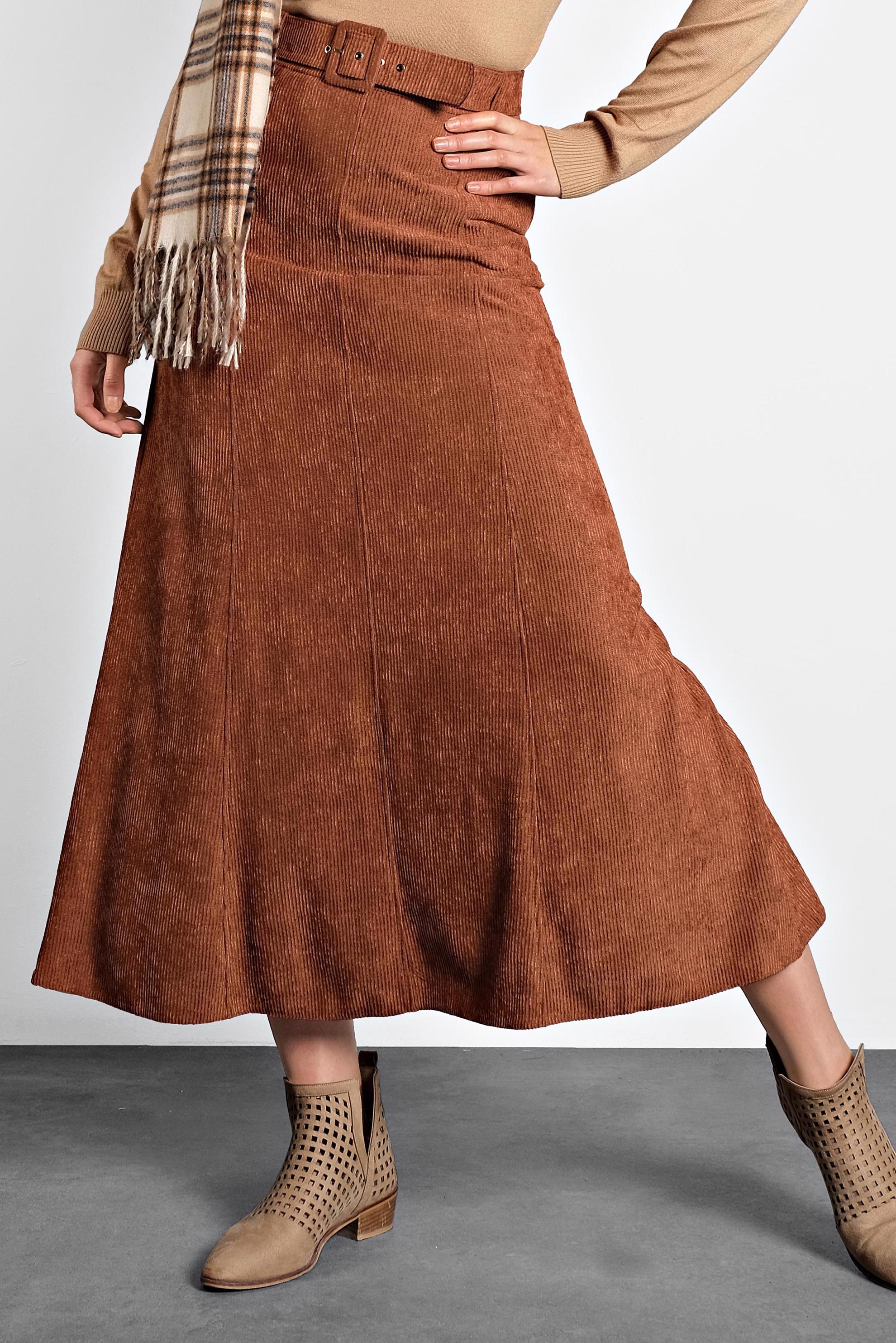 Tesettür giyim TURUNCU ŞÖNİL KADİFE ETEK 60020