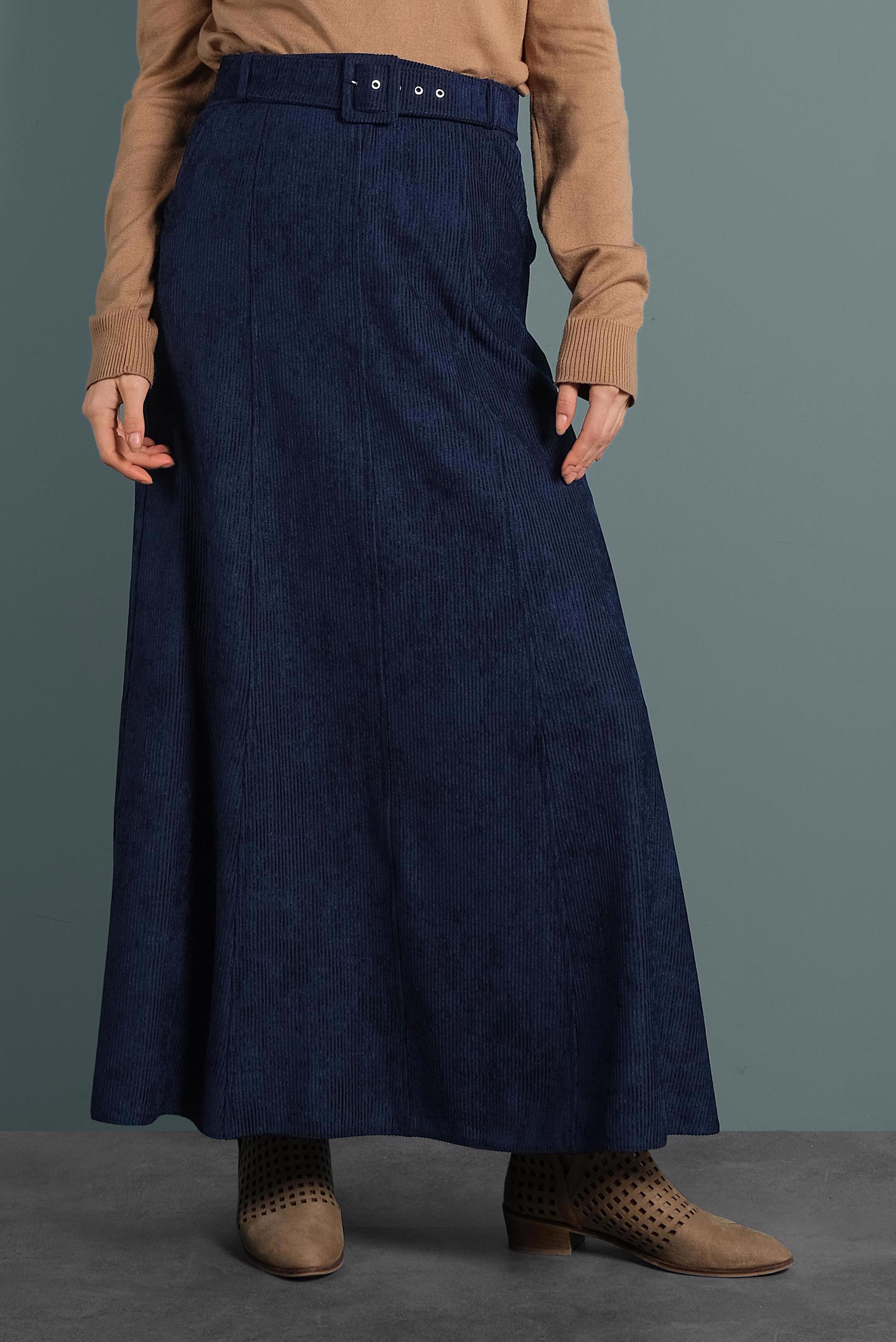 Tesettür giyim LACİVERT ŞÖNİL KADİFE ETEK 60020