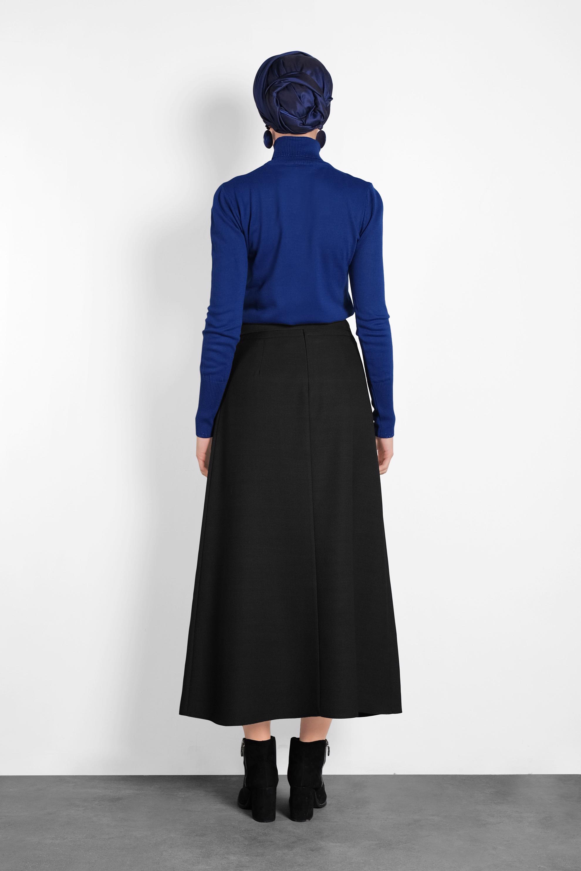 Tesettür giyim SİYAH DÜĞMELİ KUŞAKLI ETEK 60021 