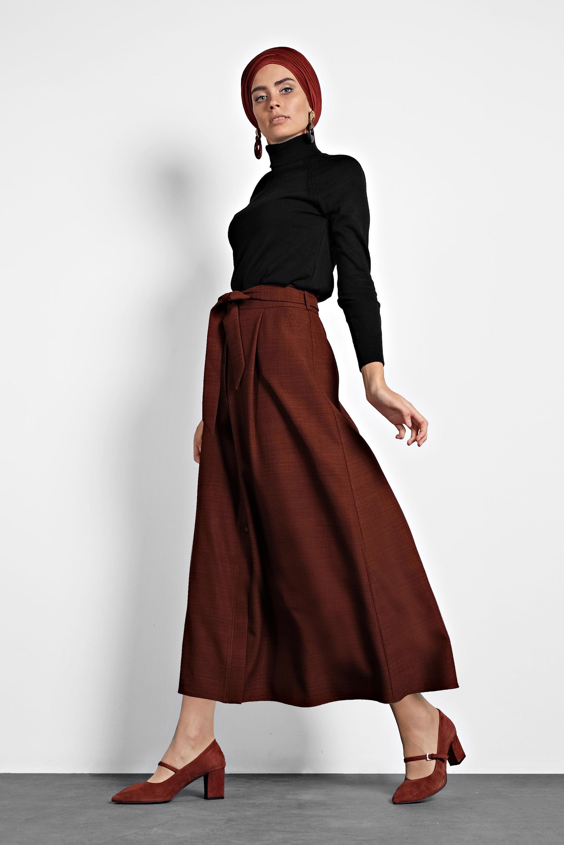 Tesettür giyim TURUNCU DÜĞMELİ KUŞAKLI ETEK 60021 