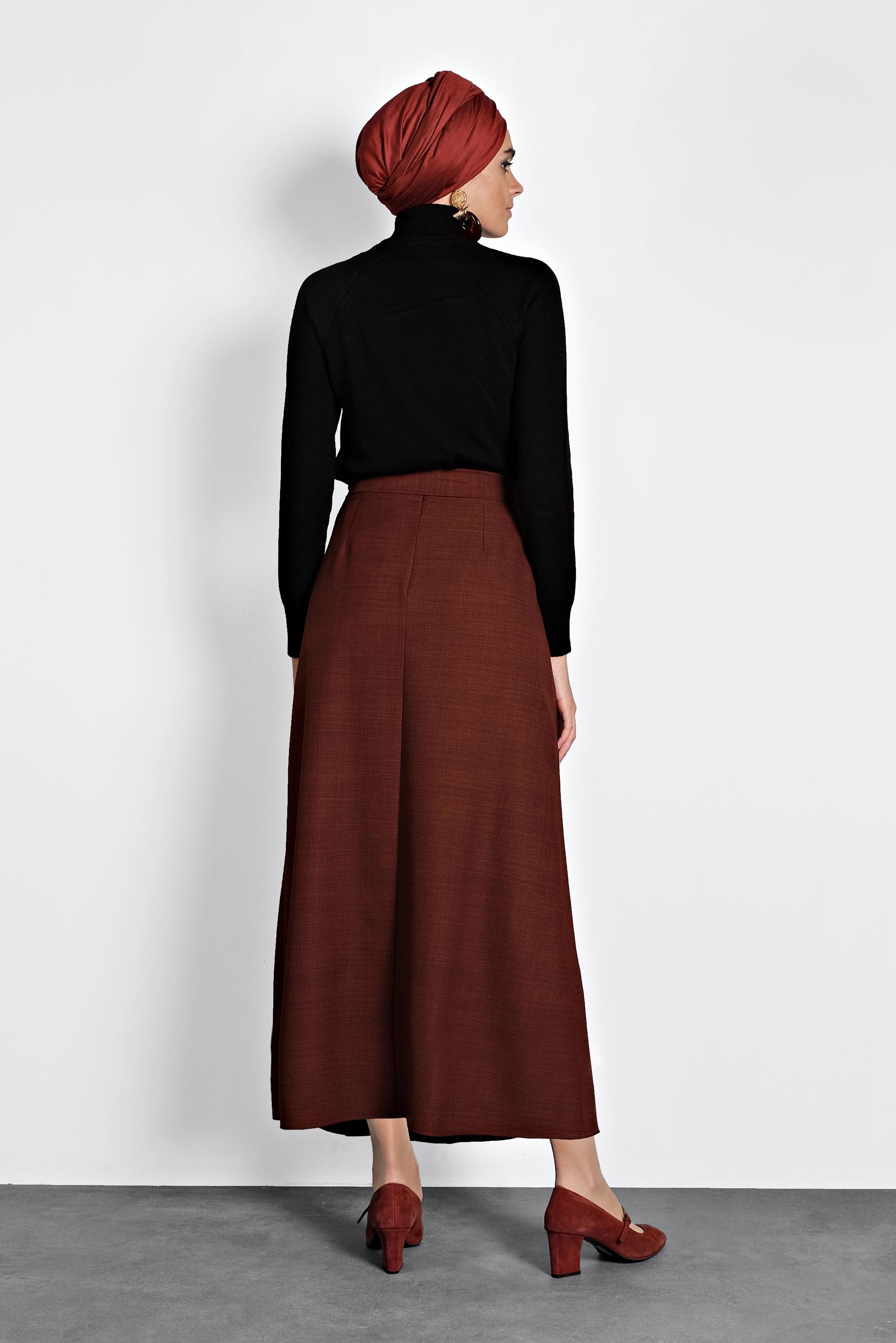 Tesettür giyim TURUNCU DÜĞMELİ KUŞAKLI ETEK 60021 