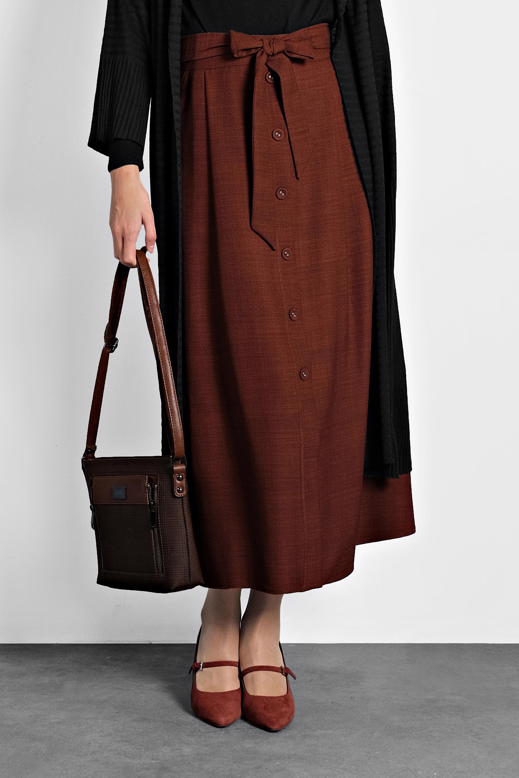 Tesettür giyim TURUNCU DÜĞMELİ KUŞAKLI ETEK 60021 