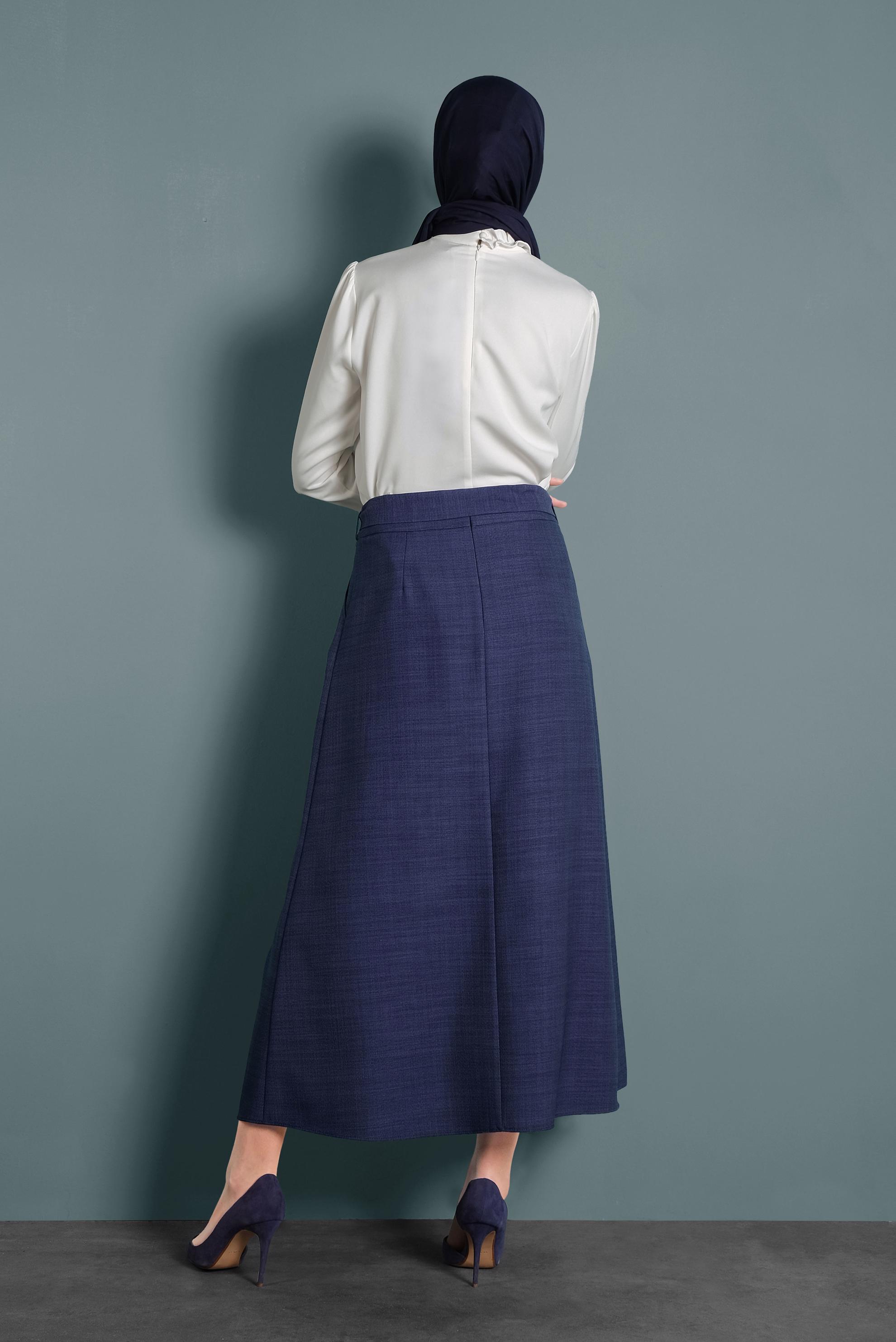 Tesettür giyim LACİVERT DÜĞMELİ KUŞAKLI ETEK 60021 
