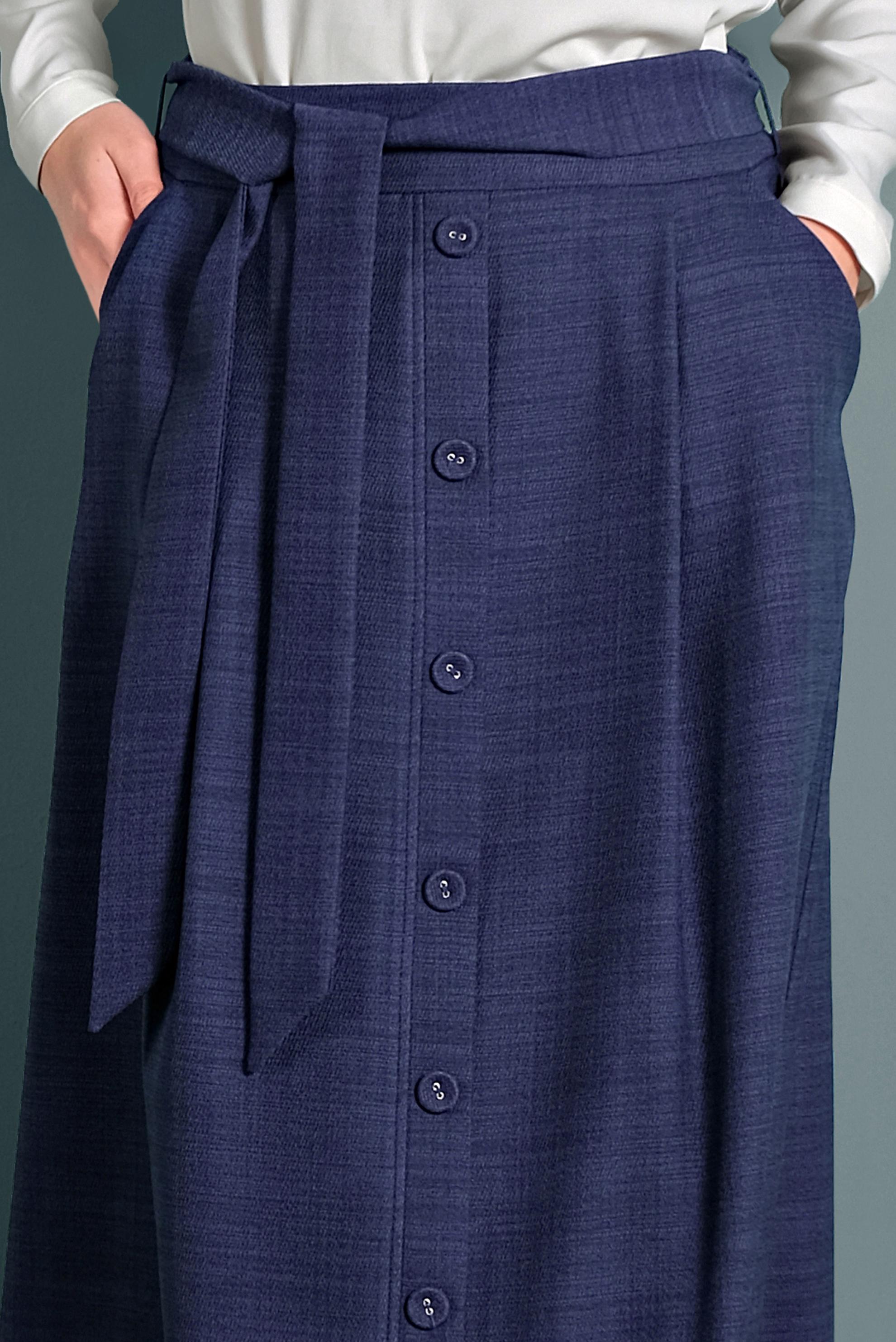 Tesettür giyim LACİVERT DÜĞMELİ KUŞAKLI ETEK 60021 