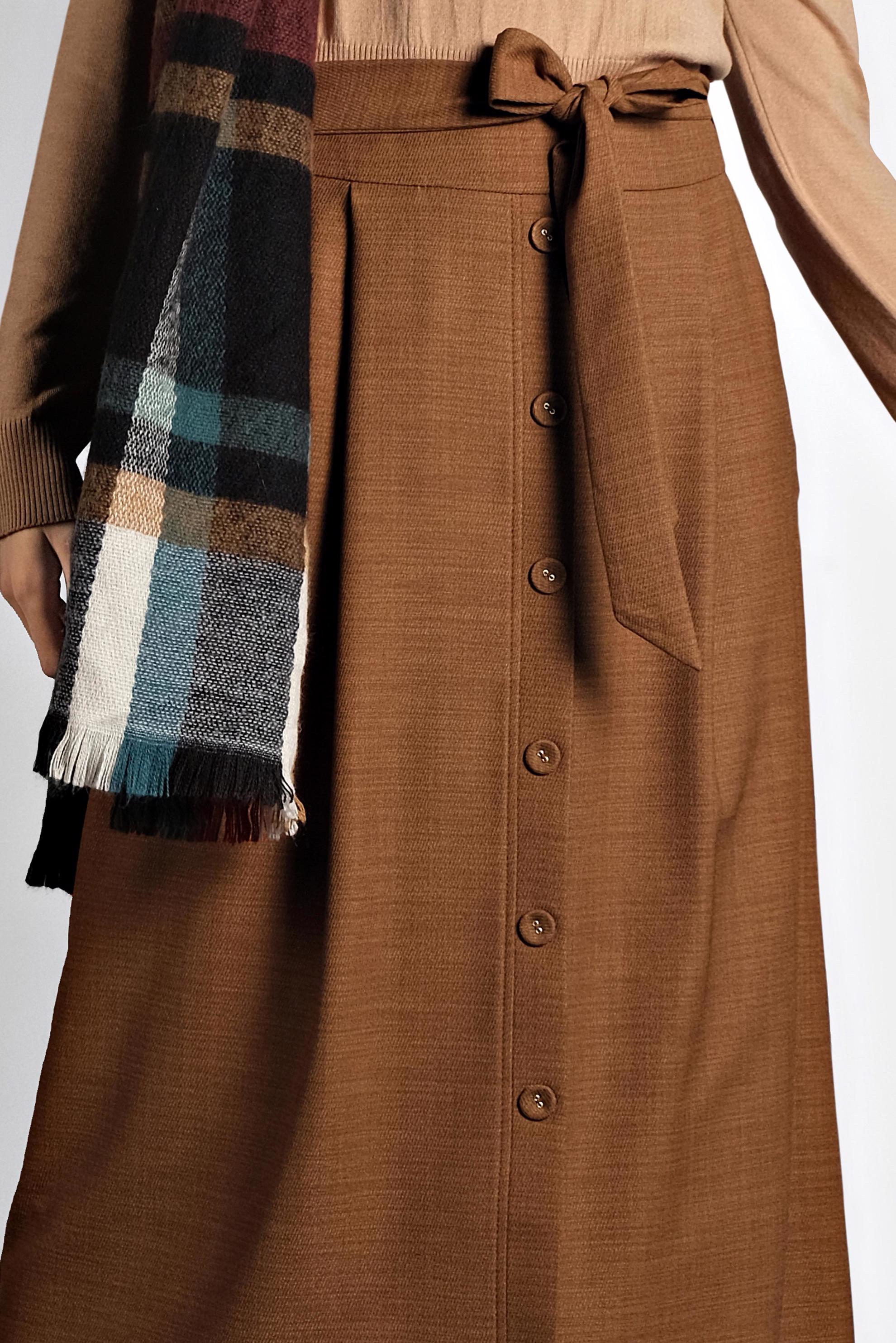 Tesettür giyim KAHVE DÜĞMELİ KUŞAKLI ETEK 60021 