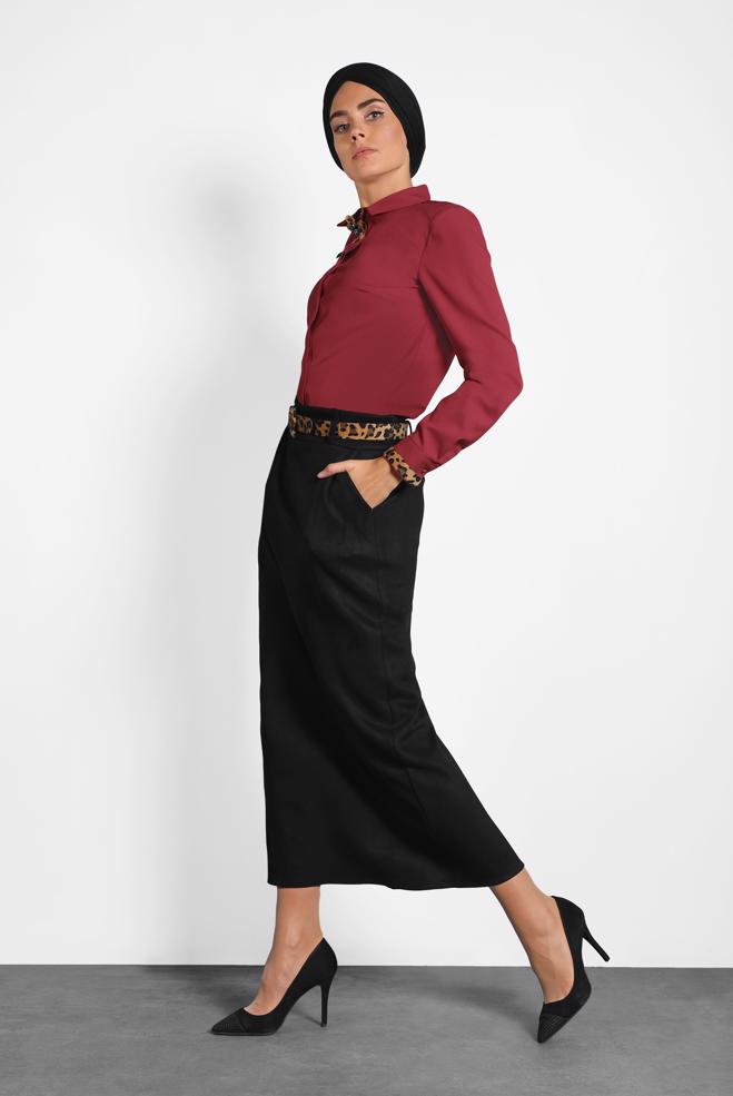 Tesettür giyim  Bordo Leopar Uyumu - ALVİNA