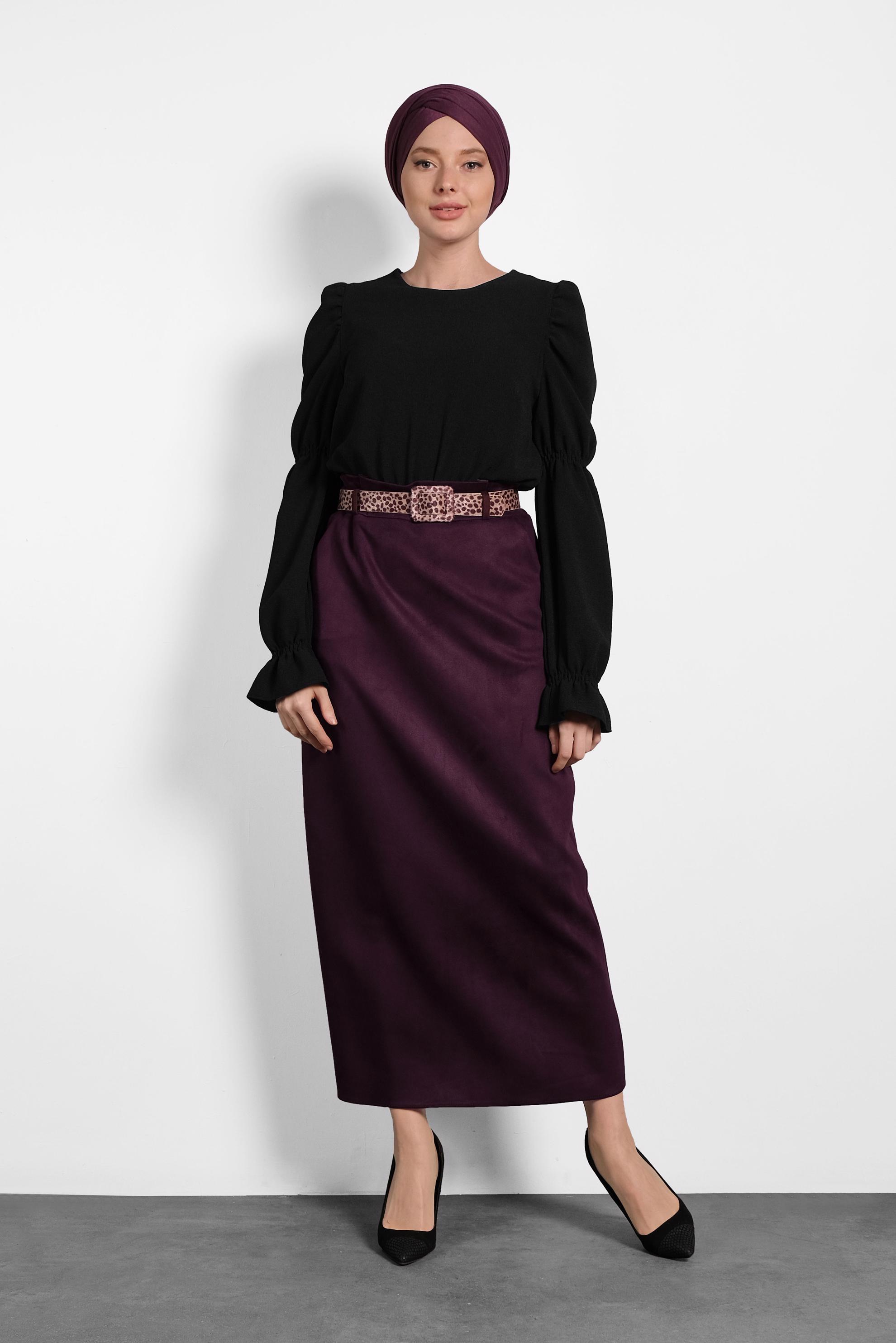 Hijab clothing DAMSON BELT DETAIL SUEDE SKIRT 60022 