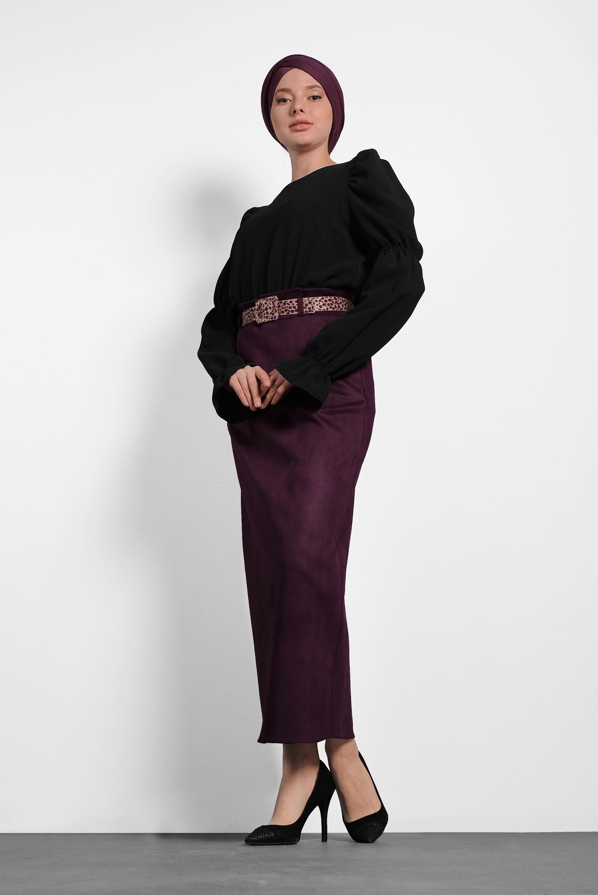 Hijab clothing DAMSON BELT DETAIL SUEDE SKIRT 60022 