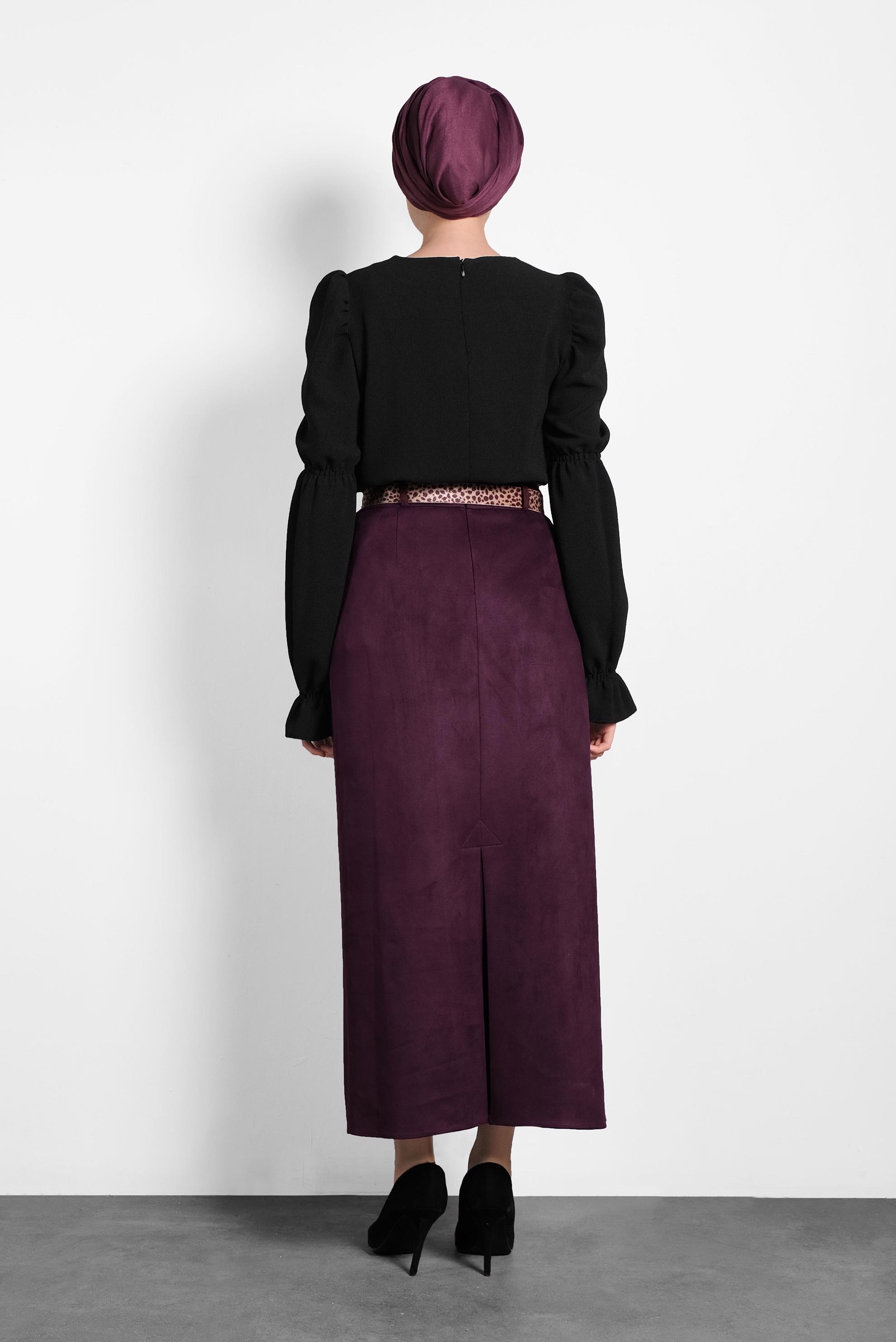 Hijab clothing DAMSON BELT DETAIL SUEDE SKIRT 60022 