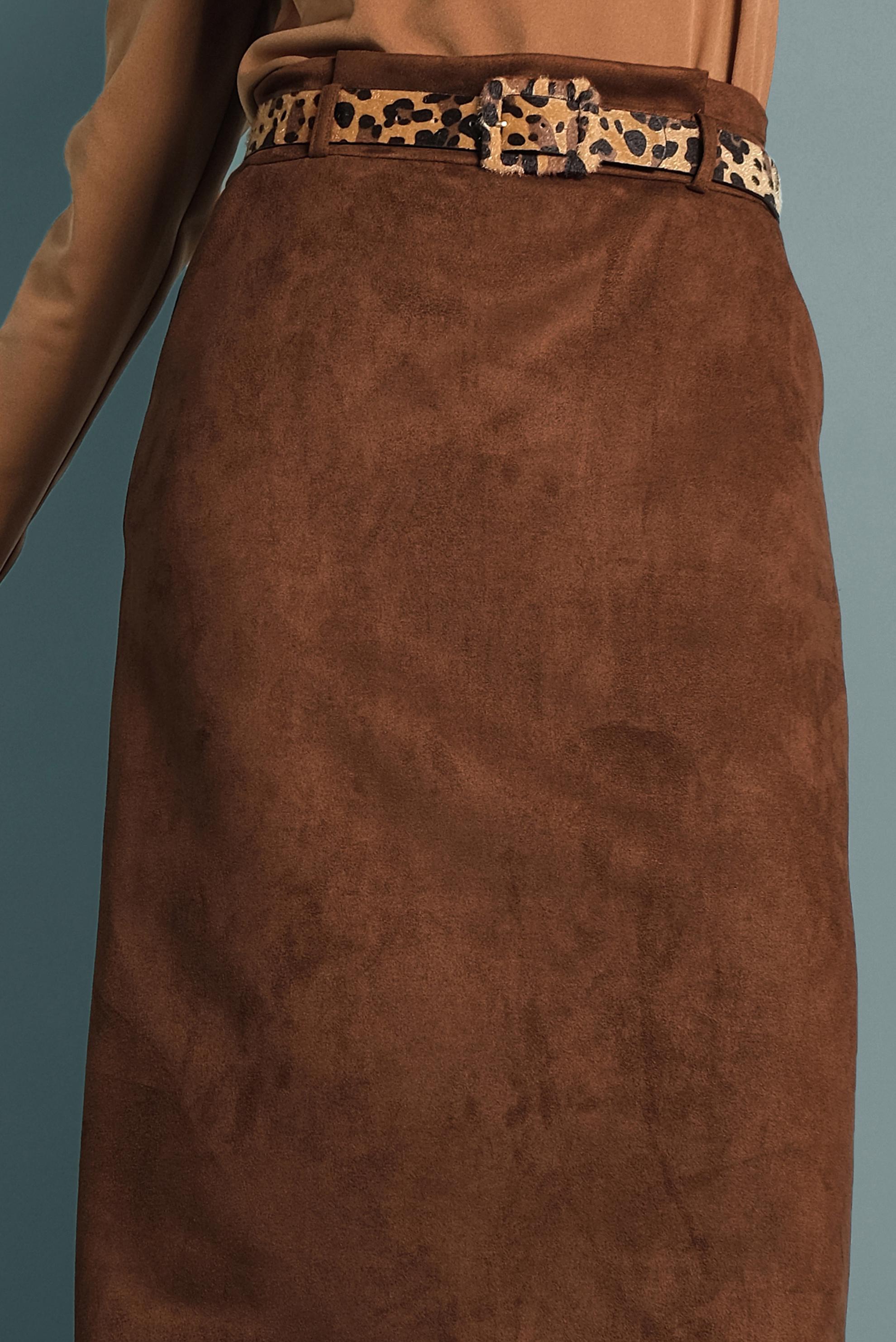 Tesettür giyim TABA KEMERLİ SÜET ETEK 60022