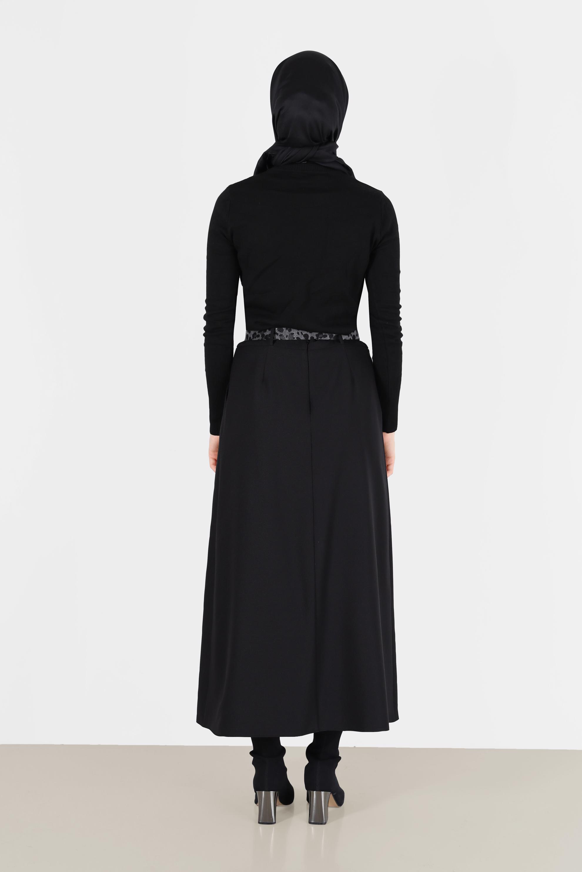 Tesettür giyim SİYAH CEPLİ KEMERLİ ETEK 60023