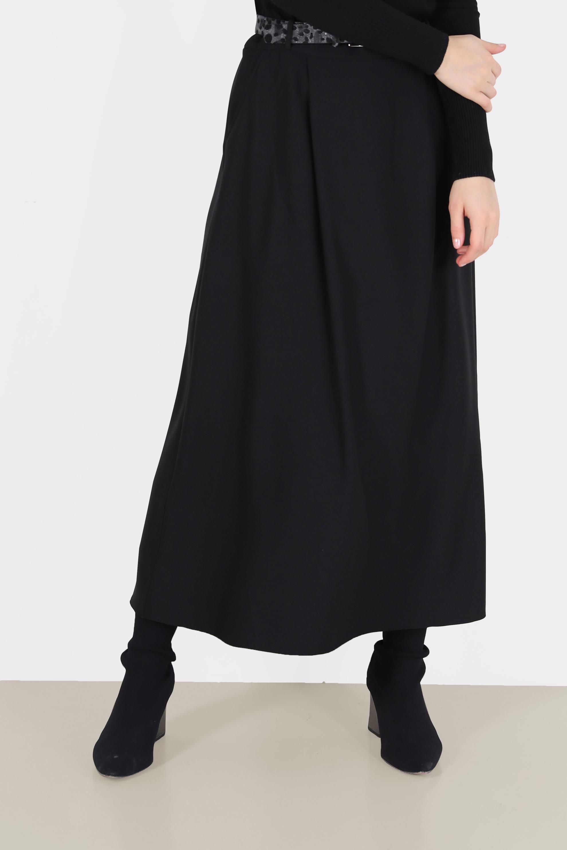 Tesettür giyim SİYAH CEPLİ KEMERLİ ETEK 60023