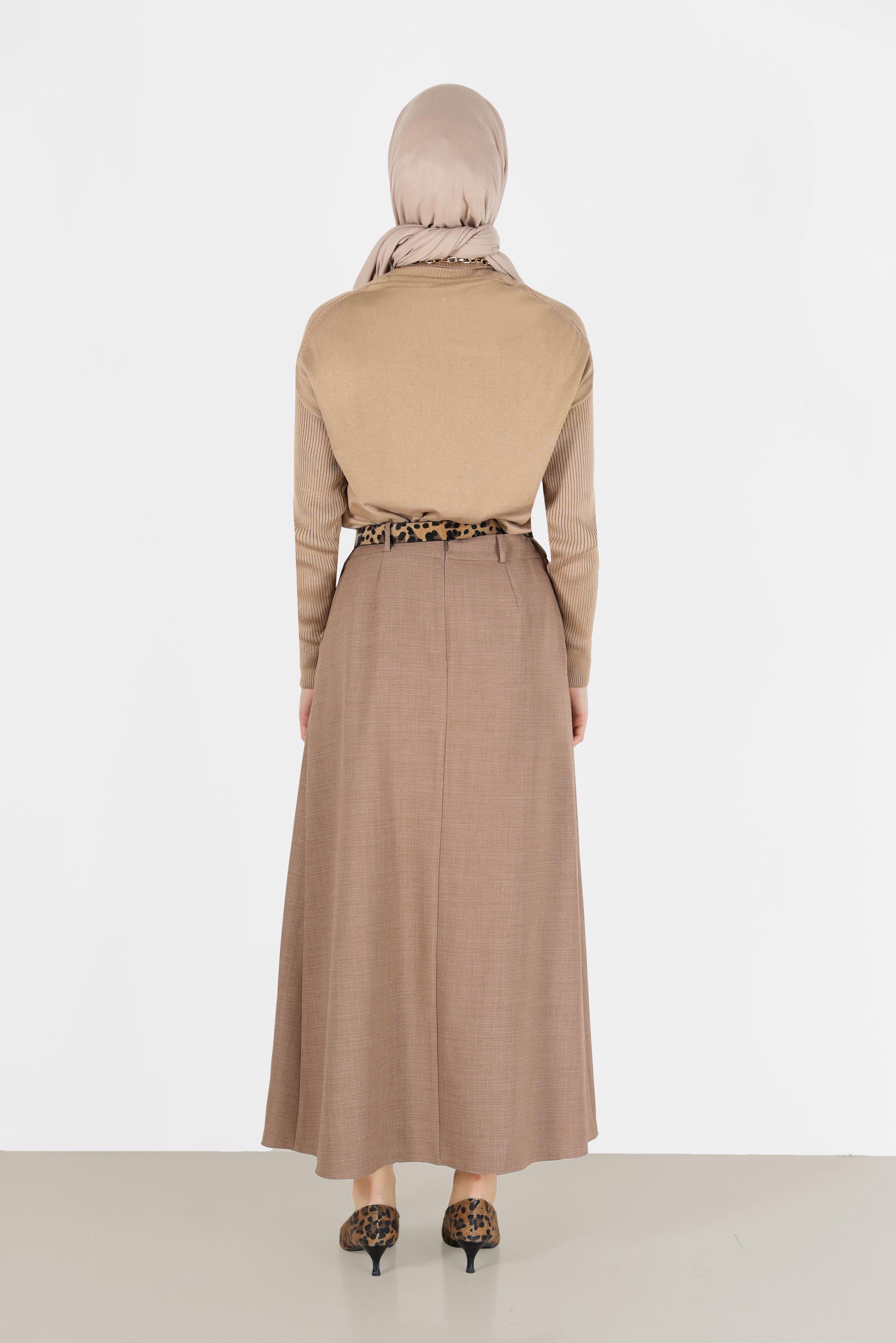 Tesettür giyim KAHVE CEPLİ KEMERLİ ETEK 60023