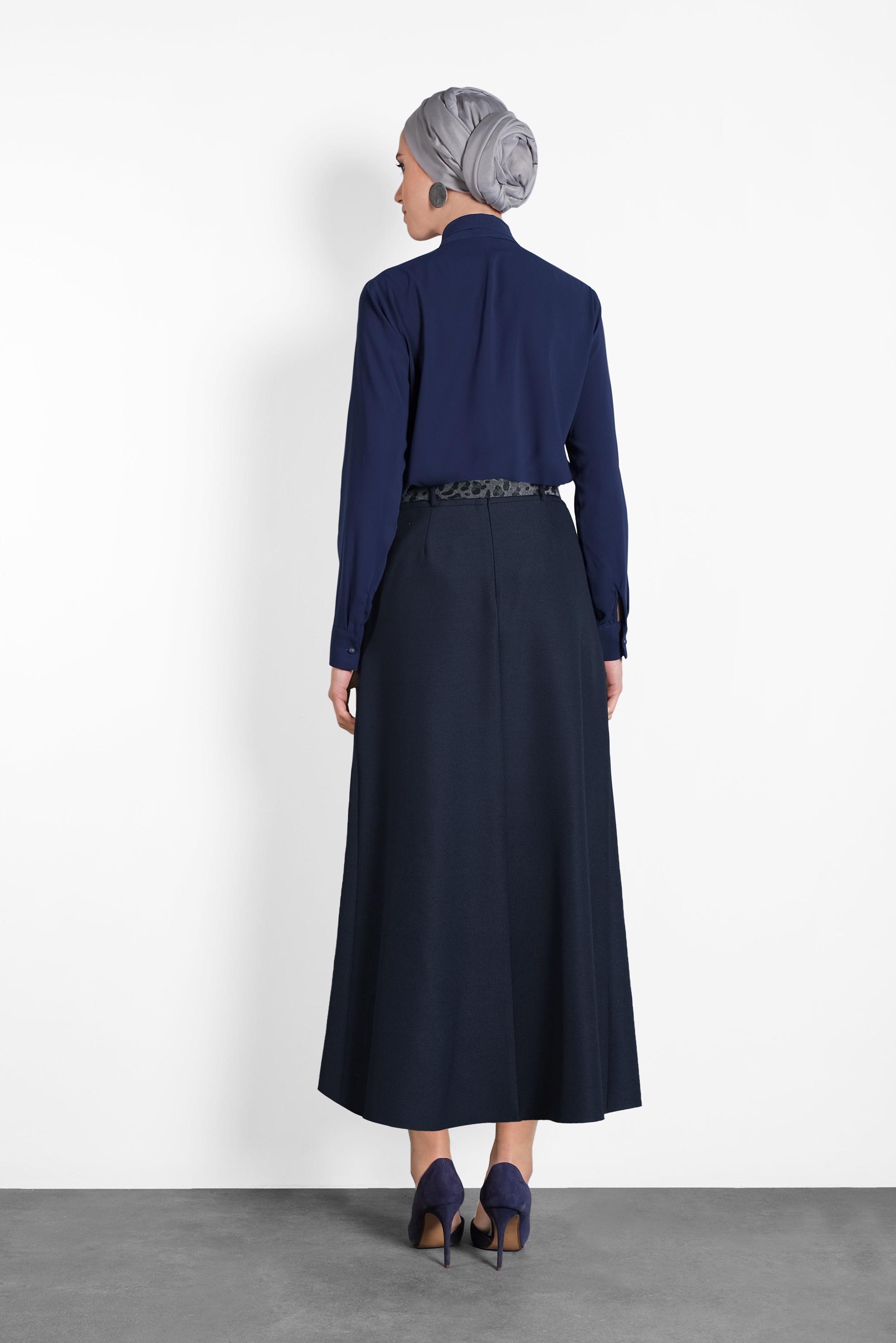 Tesettür giyim LACİVERT CEPLİ KEMERLİ ETEK 60023