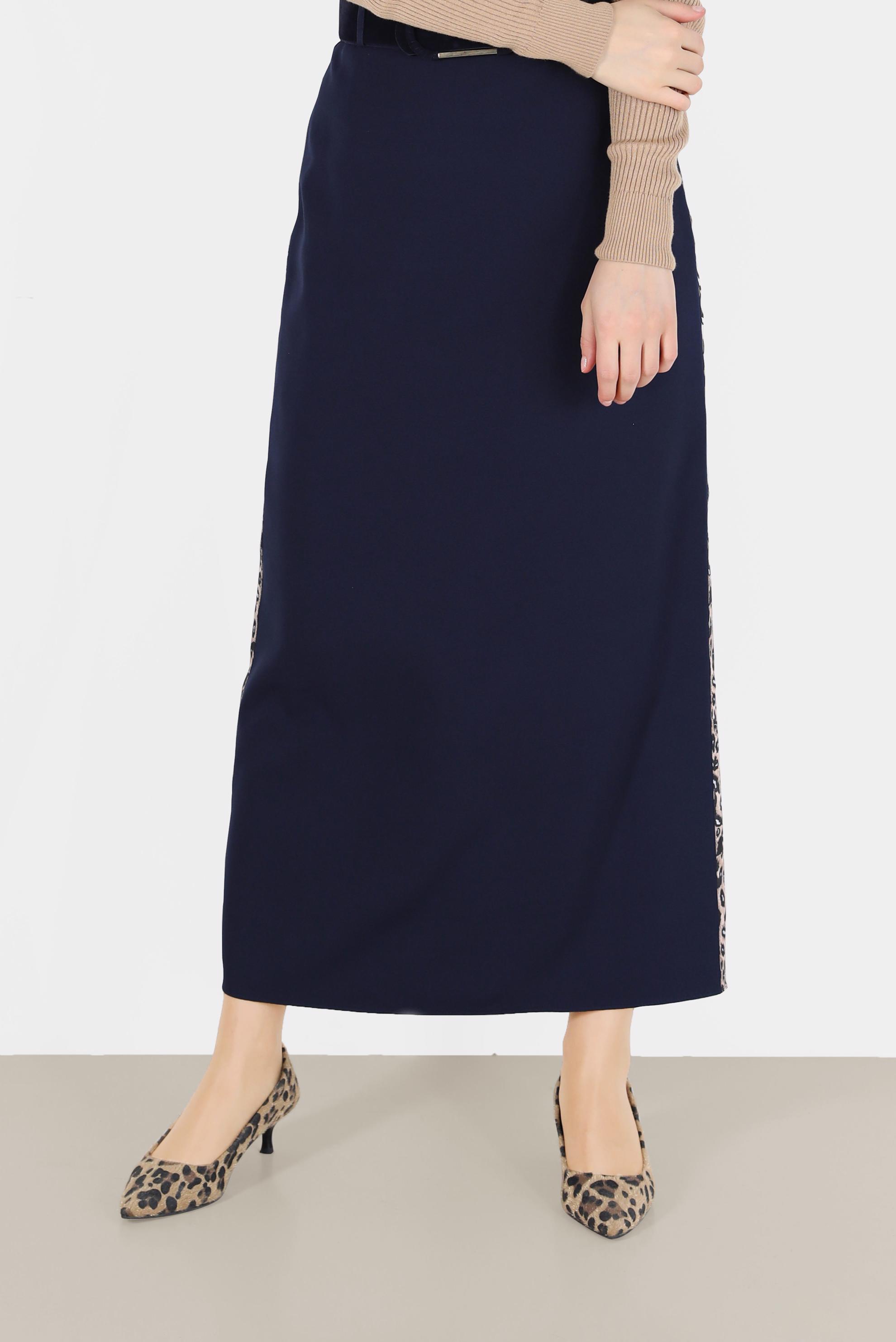 Tesettür giyim LACİVERT ŞERİTLİ ETEK 60024