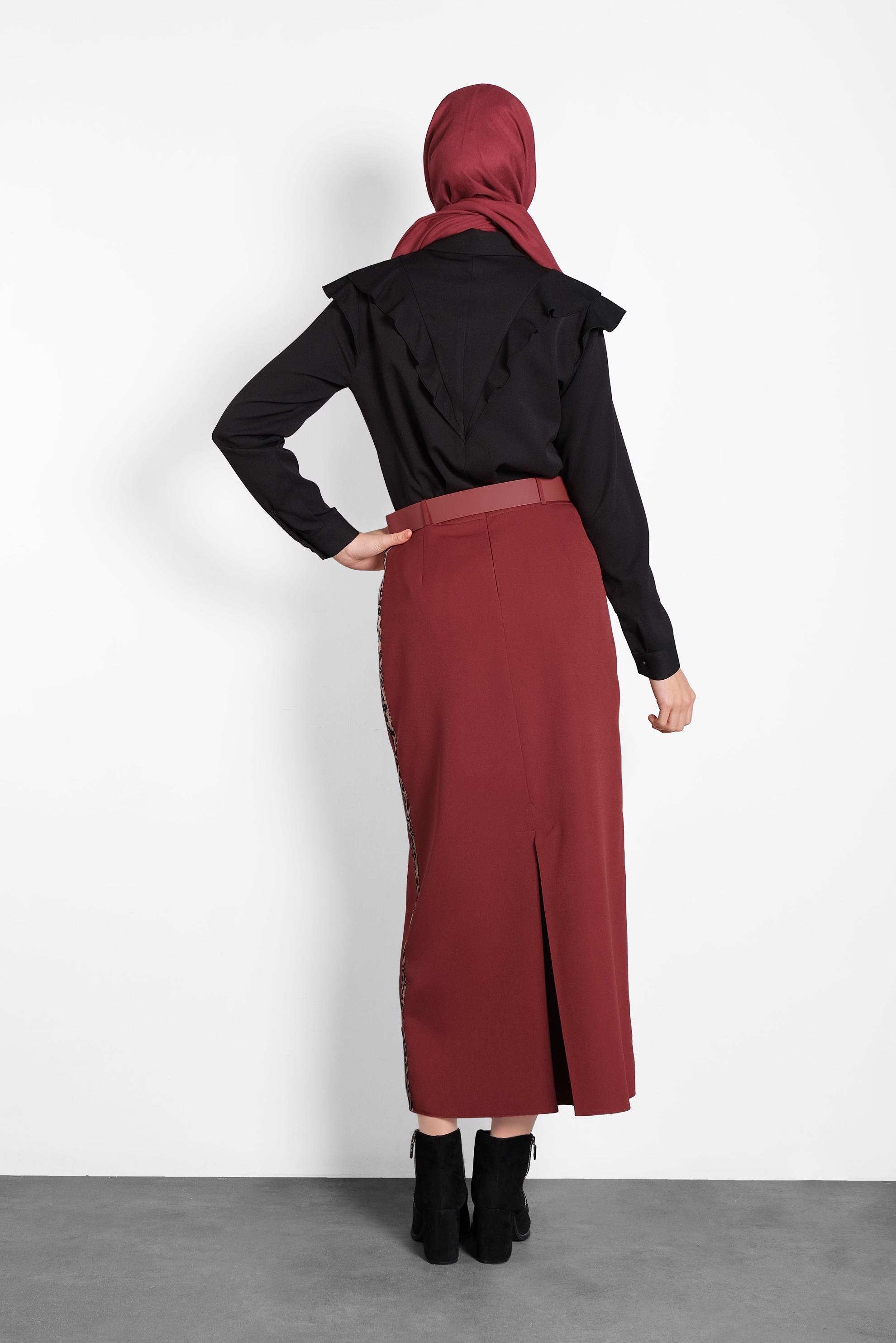 Tesettür giyim BORDO ŞERİTLİ ETEK 60024