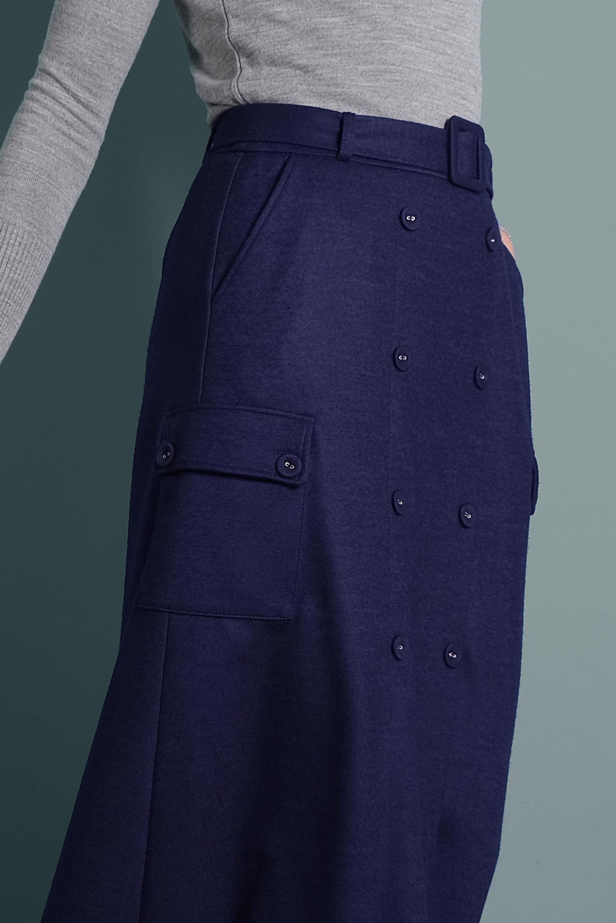 Tesettür giyim LACİVERT DÜĞMELİ CEPLİ KEMERLİ ETEK 60025