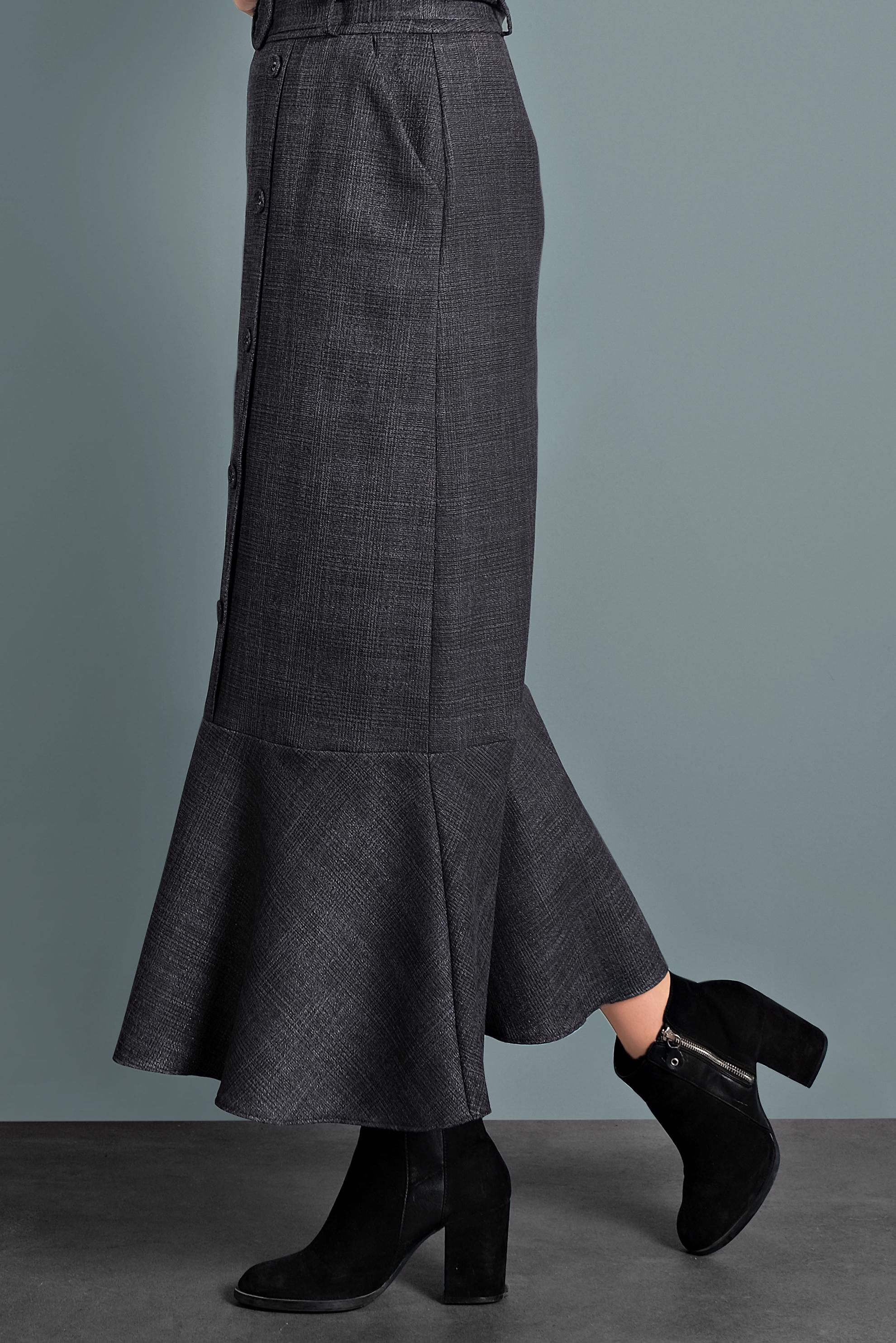 Tesettür giyim SİYAH EKOSE TROMPET ETEK 60027 