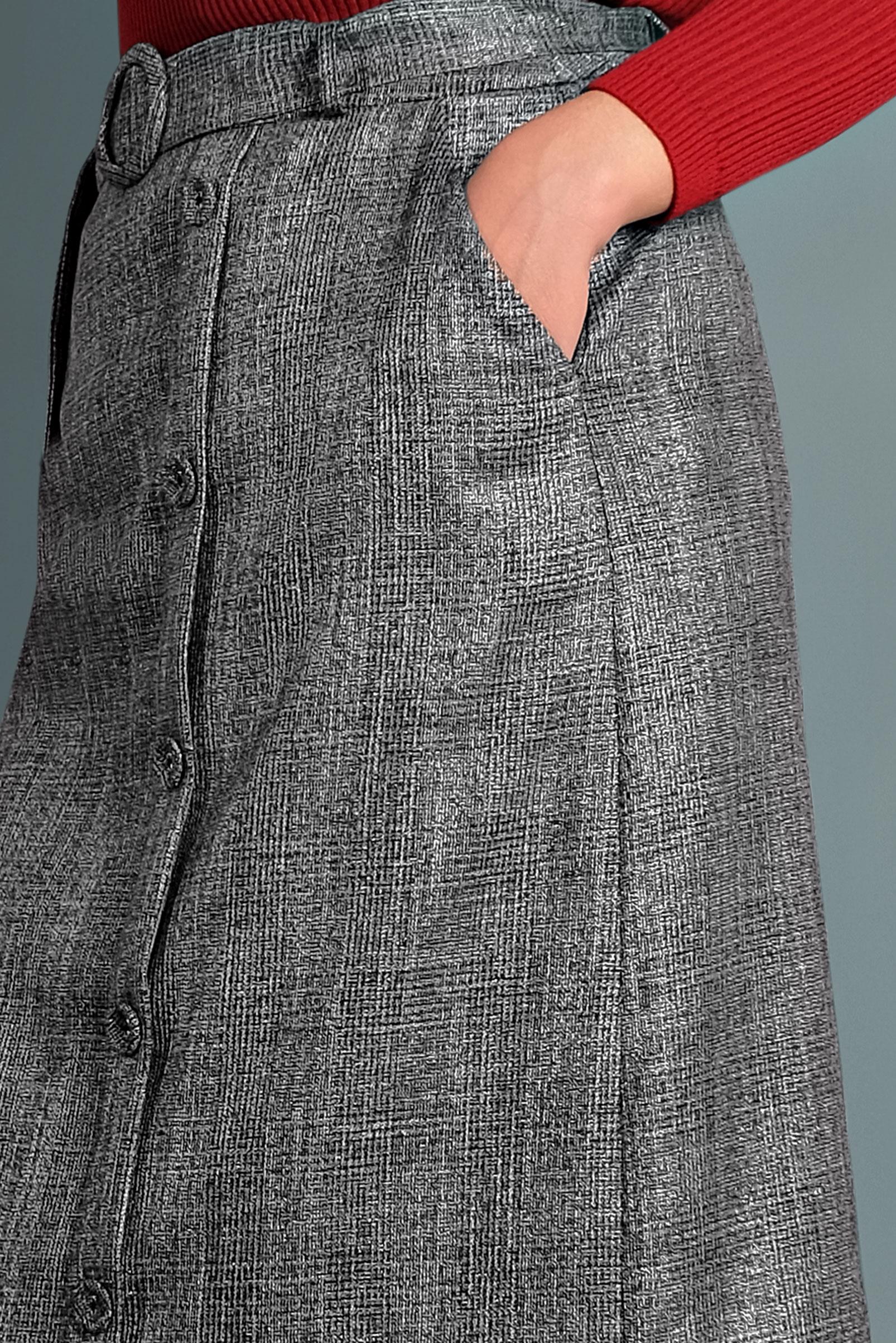 Tesettür giyim SİYAH EKOSE TROMPET ETEK 60027 