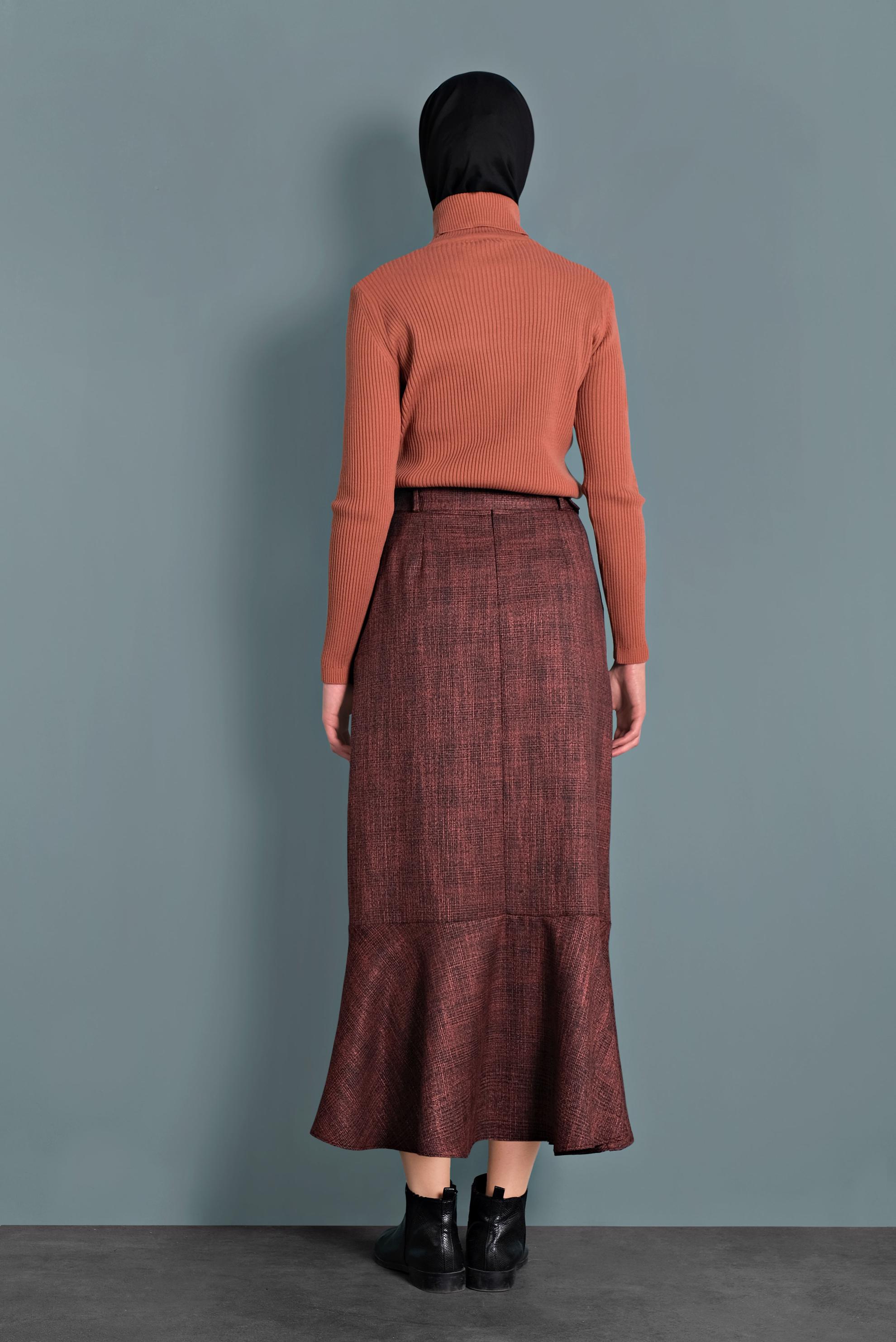 Tesettür giyim SİYAH EKOSE TROMPET ETEK 60027 