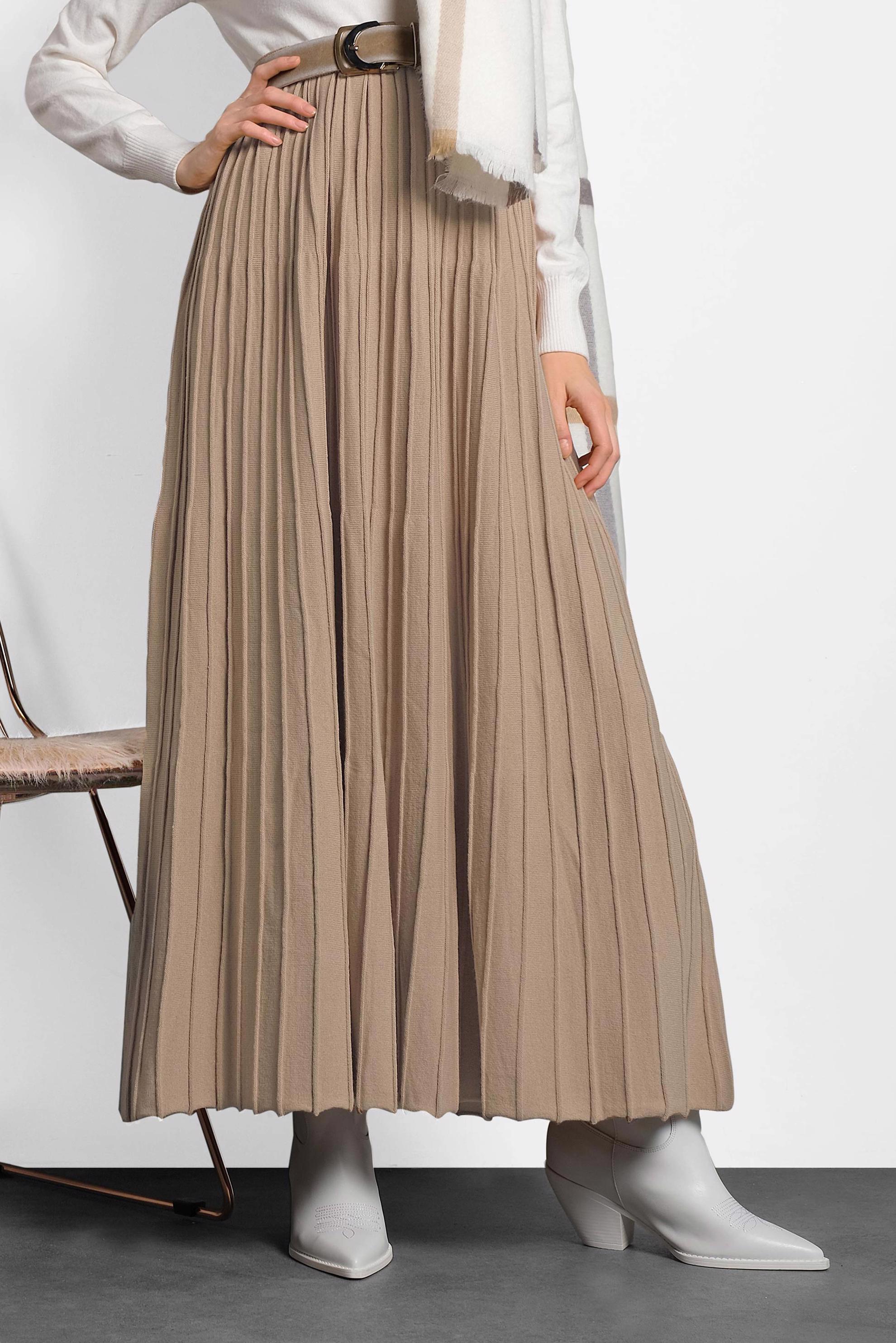 Tesettür giyim KAHVE PİLİSELİ TRİKO ETEK 60028 