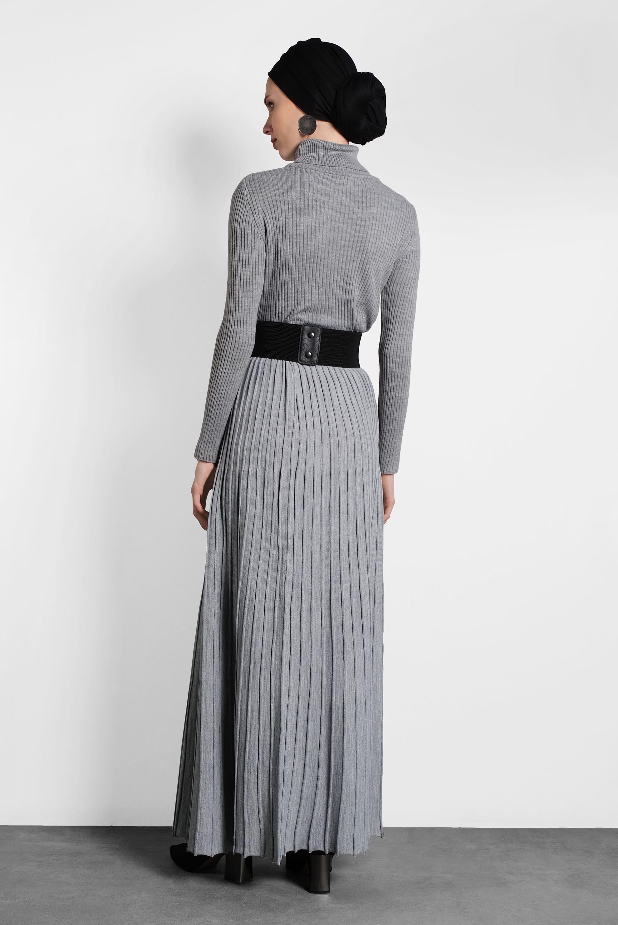 Tesettür giyim GRİ PİLİSELİ TRİKO ETEK 60028 