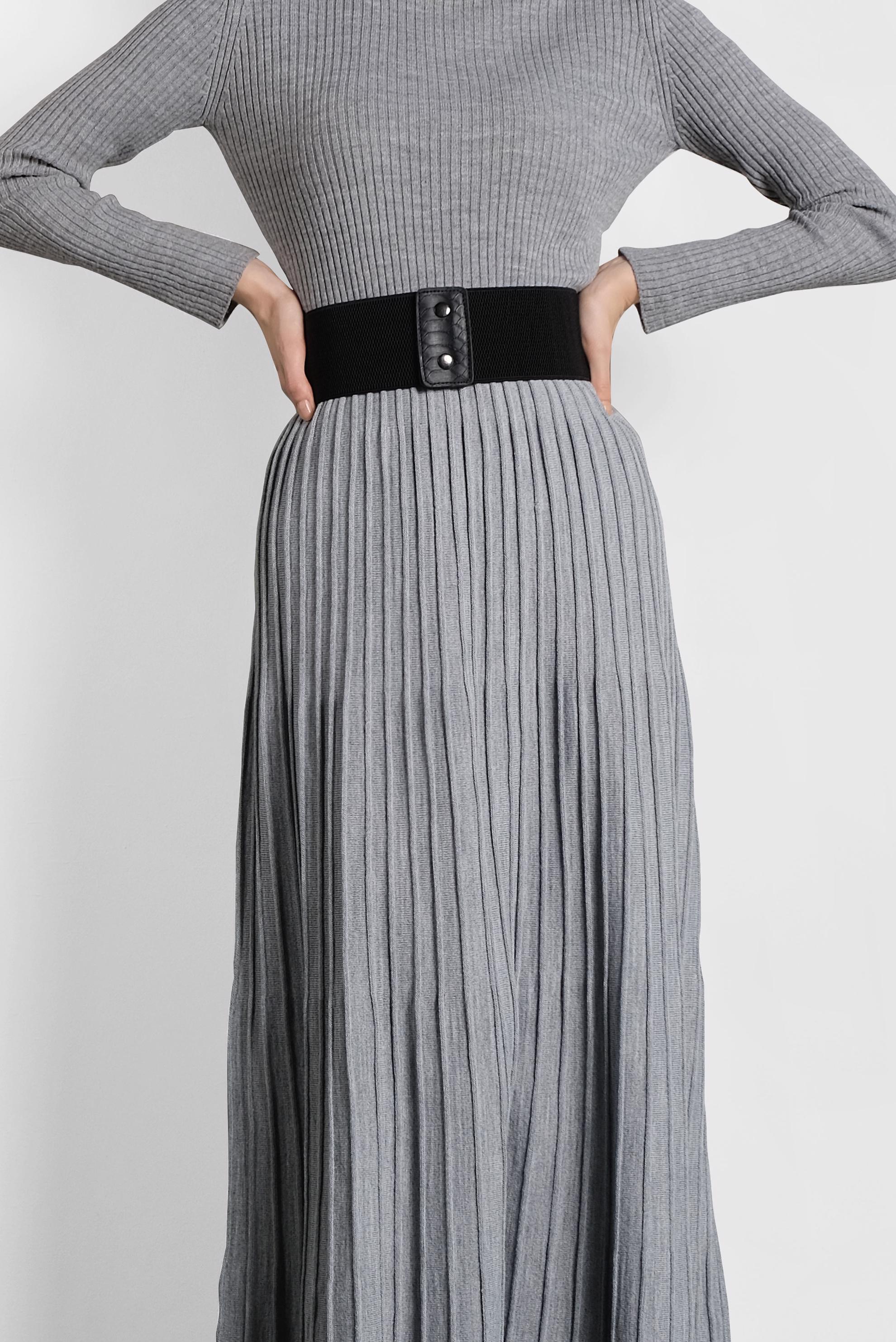 Tesettür giyim GRİ PİLİSELİ TRİKO ETEK 60028 