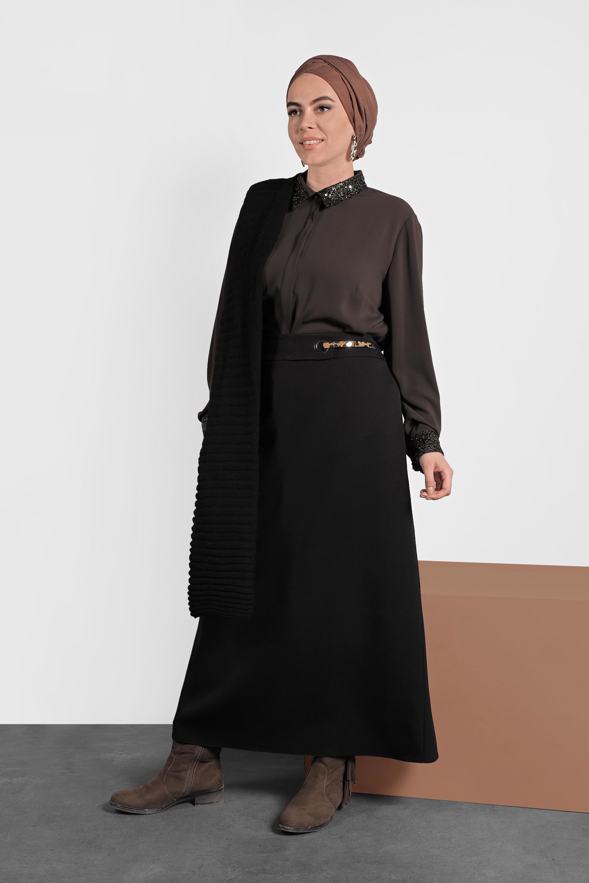 Tesettür giyim SİYAH A KESİM ETEK 60029 