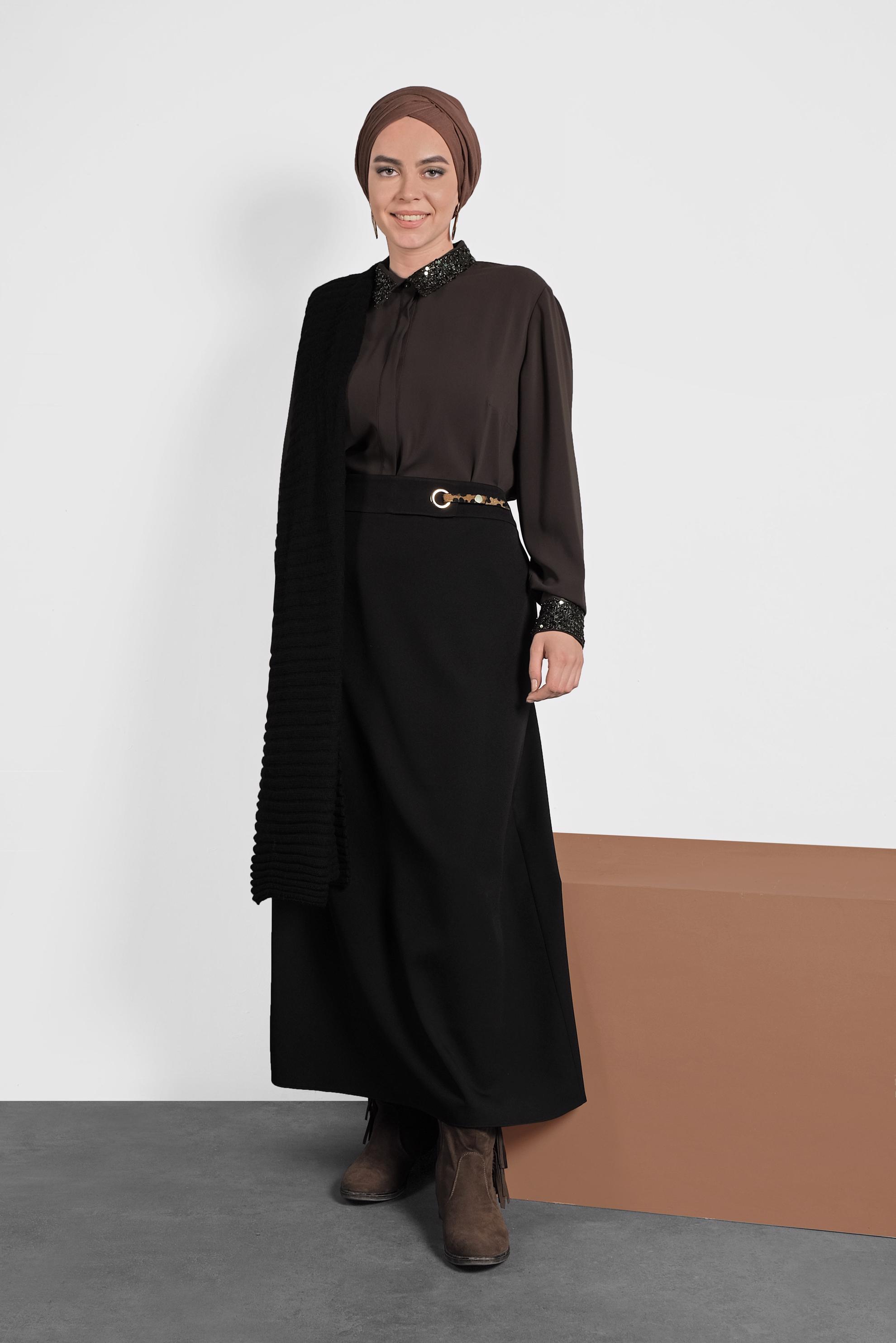 Tesettür giyim SİYAH A KESİM ETEK 60029 