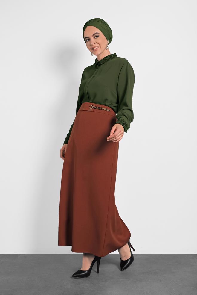 Tesettür giyim KAHVE A KESİM ETEK 60029  - ALVİNA