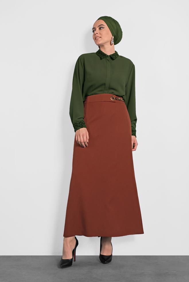 Tesettür giyim KAHVE A KESİM ETEK 60029  - ALVİNA