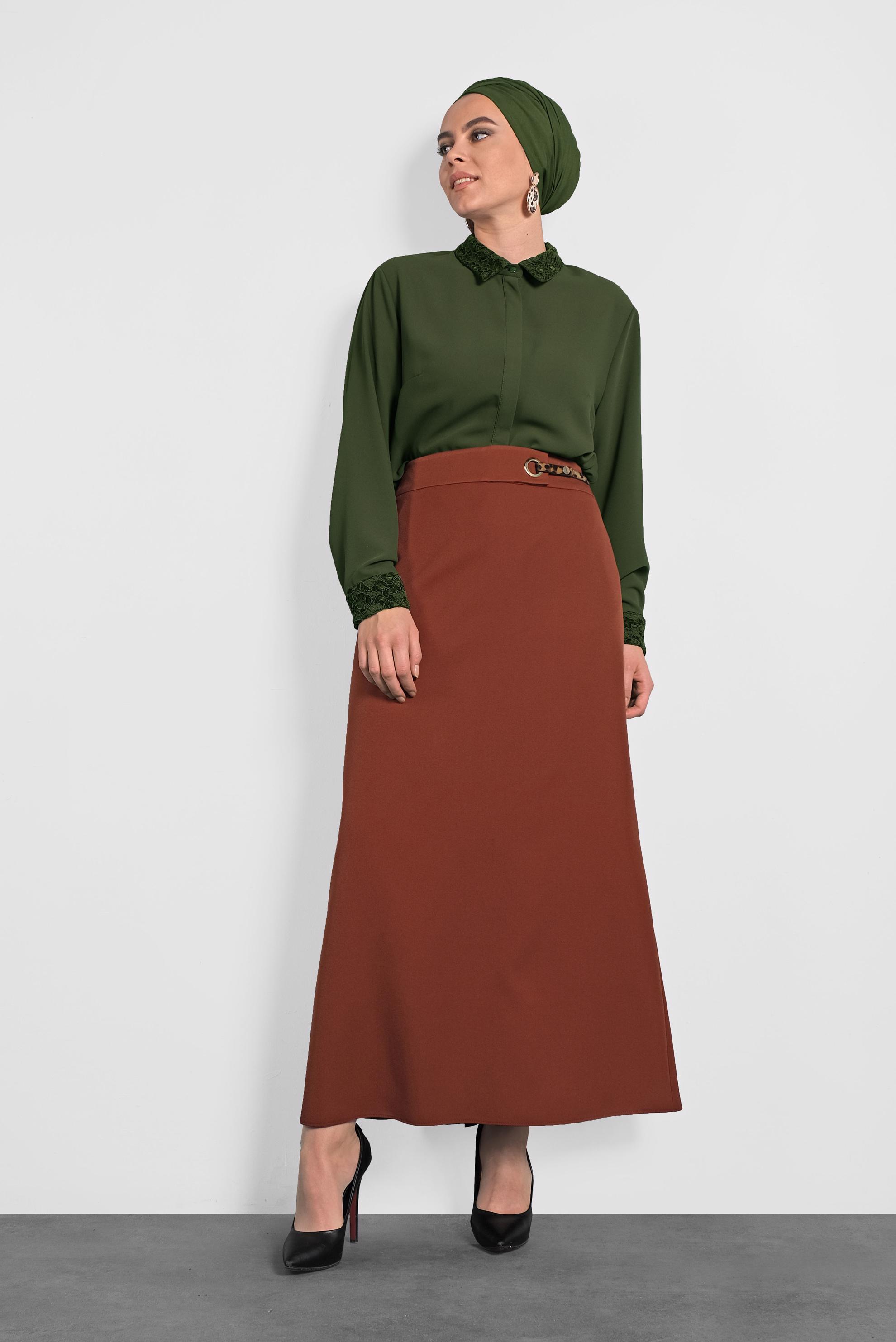 Tesettür giyim KAHVE A KESİM ETEK 60029 