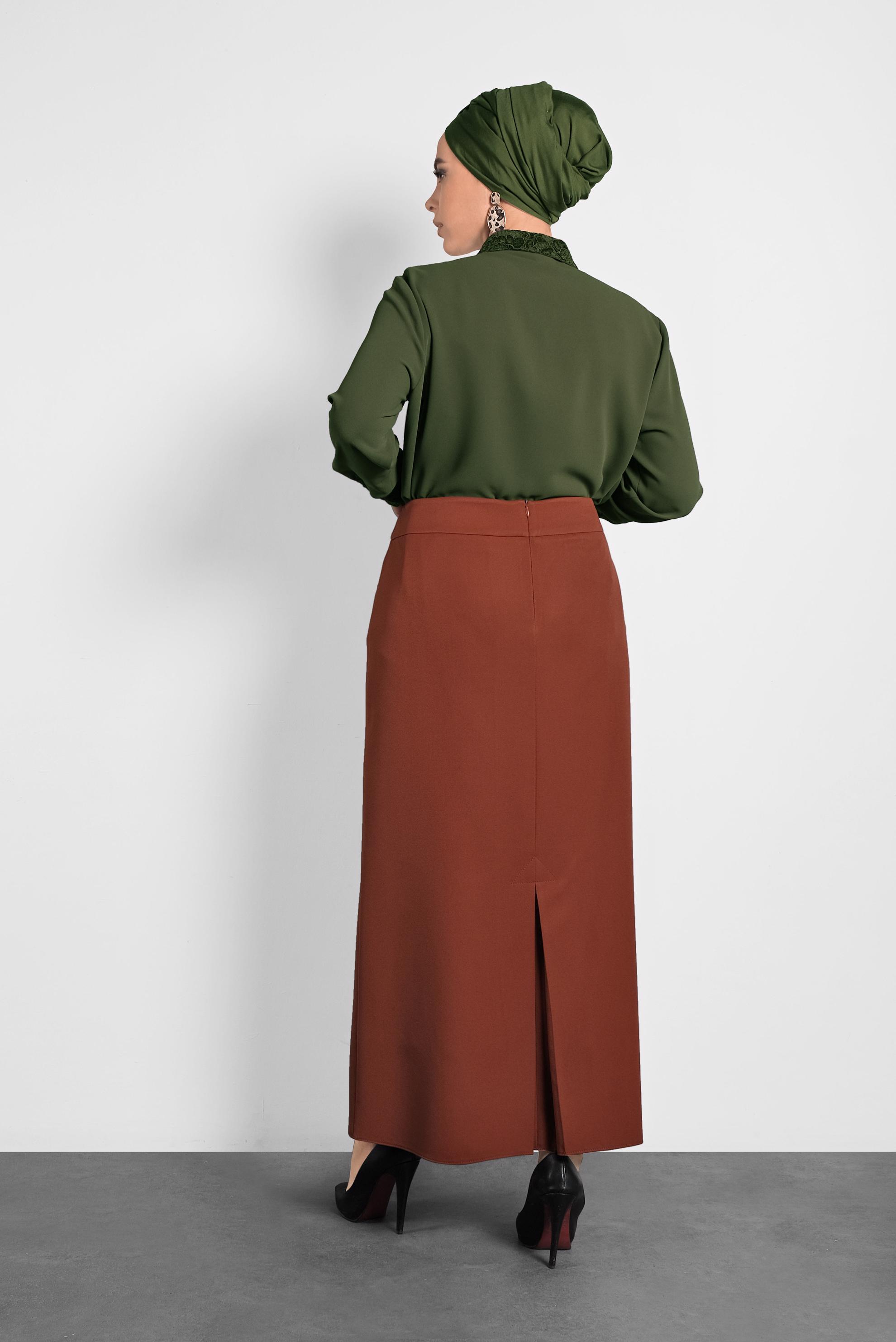 Tesettür giyim KAHVE A KESİM ETEK 60029 