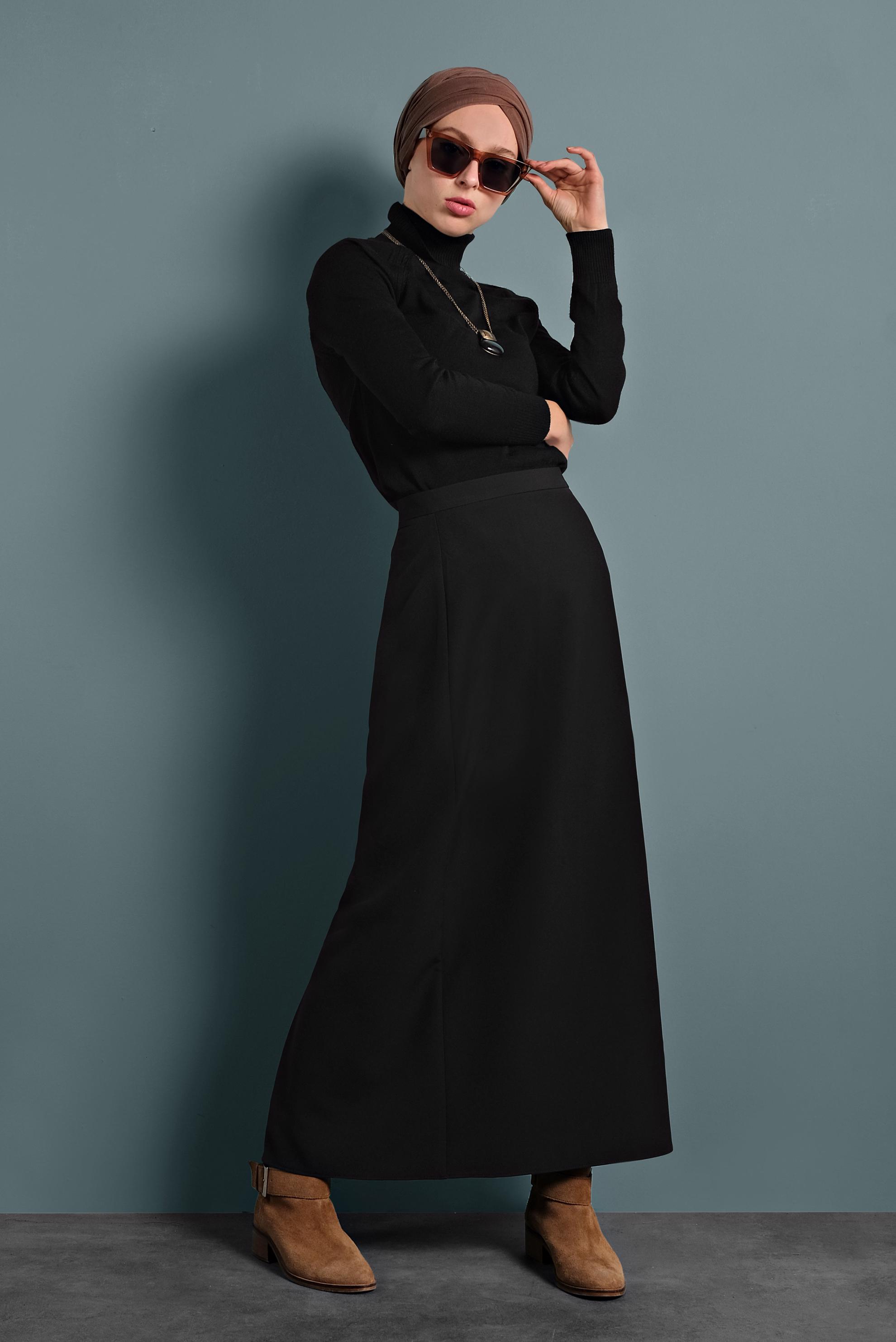 Tesettür giyim SİYAH DÜZ KESİM ETEK 60031