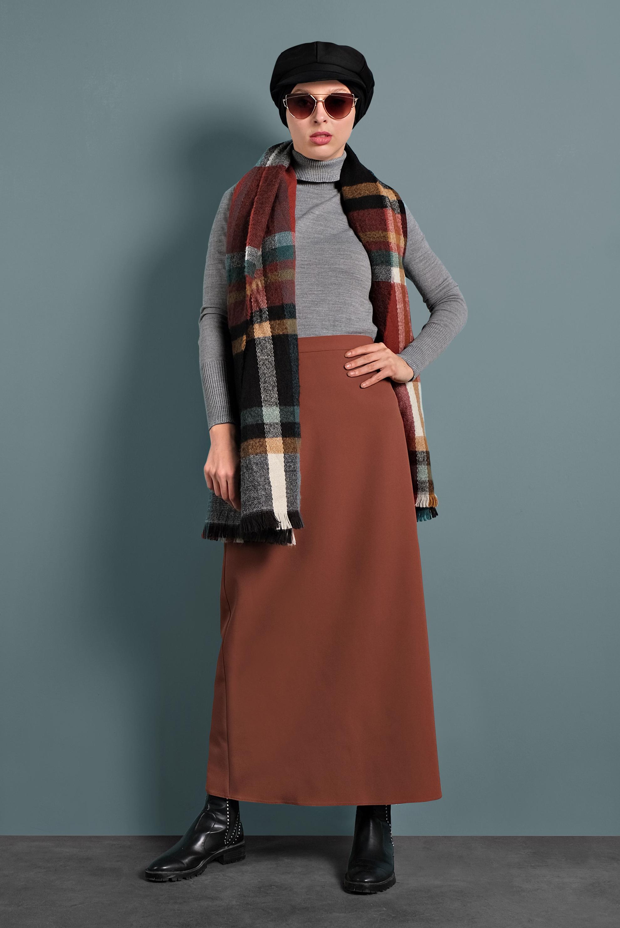 Tesettür giyim TURUNCU DÜZ KESİM ETEK 60031