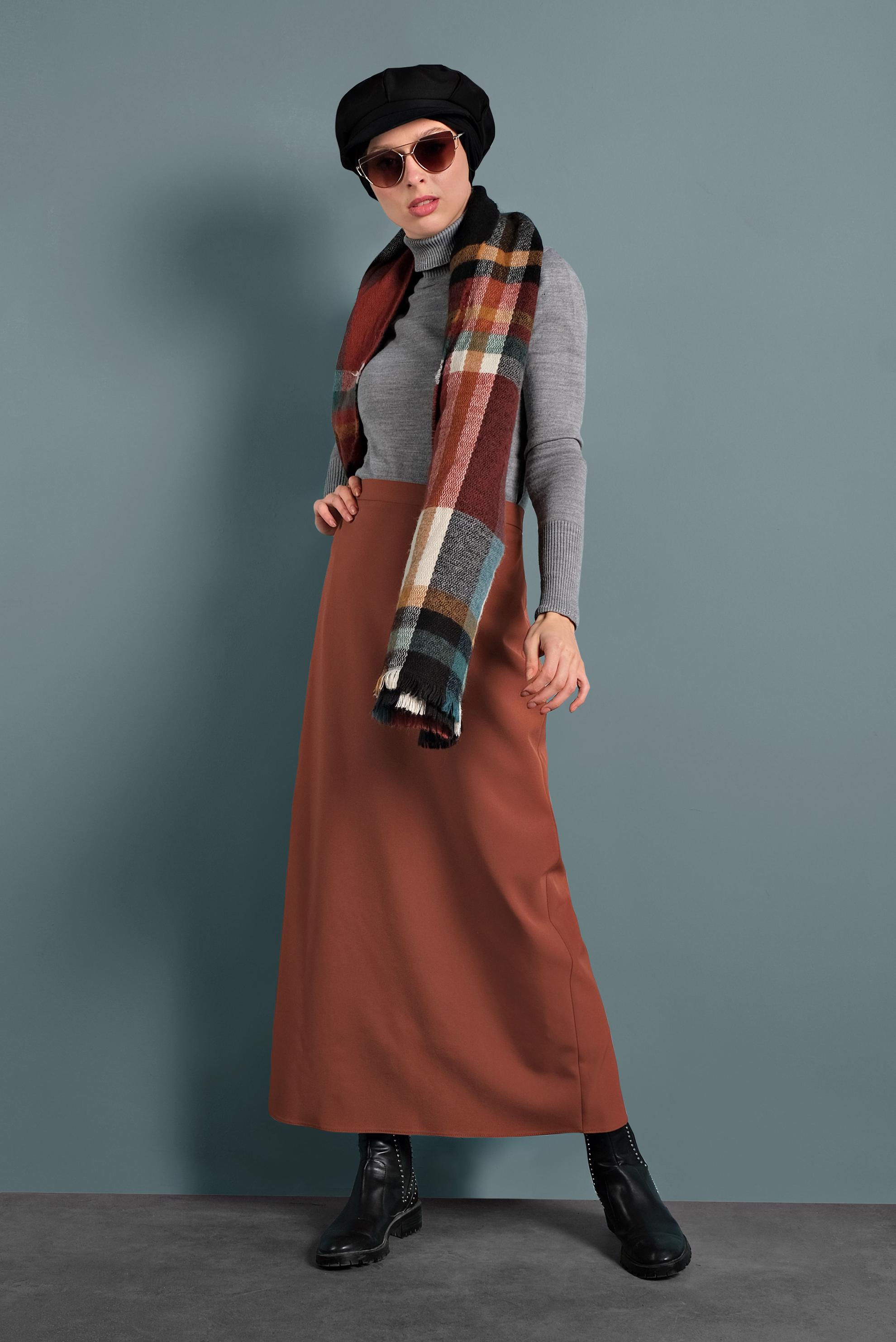 Tesettür giyim TURUNCU DÜZ KESİM ETEK 60031