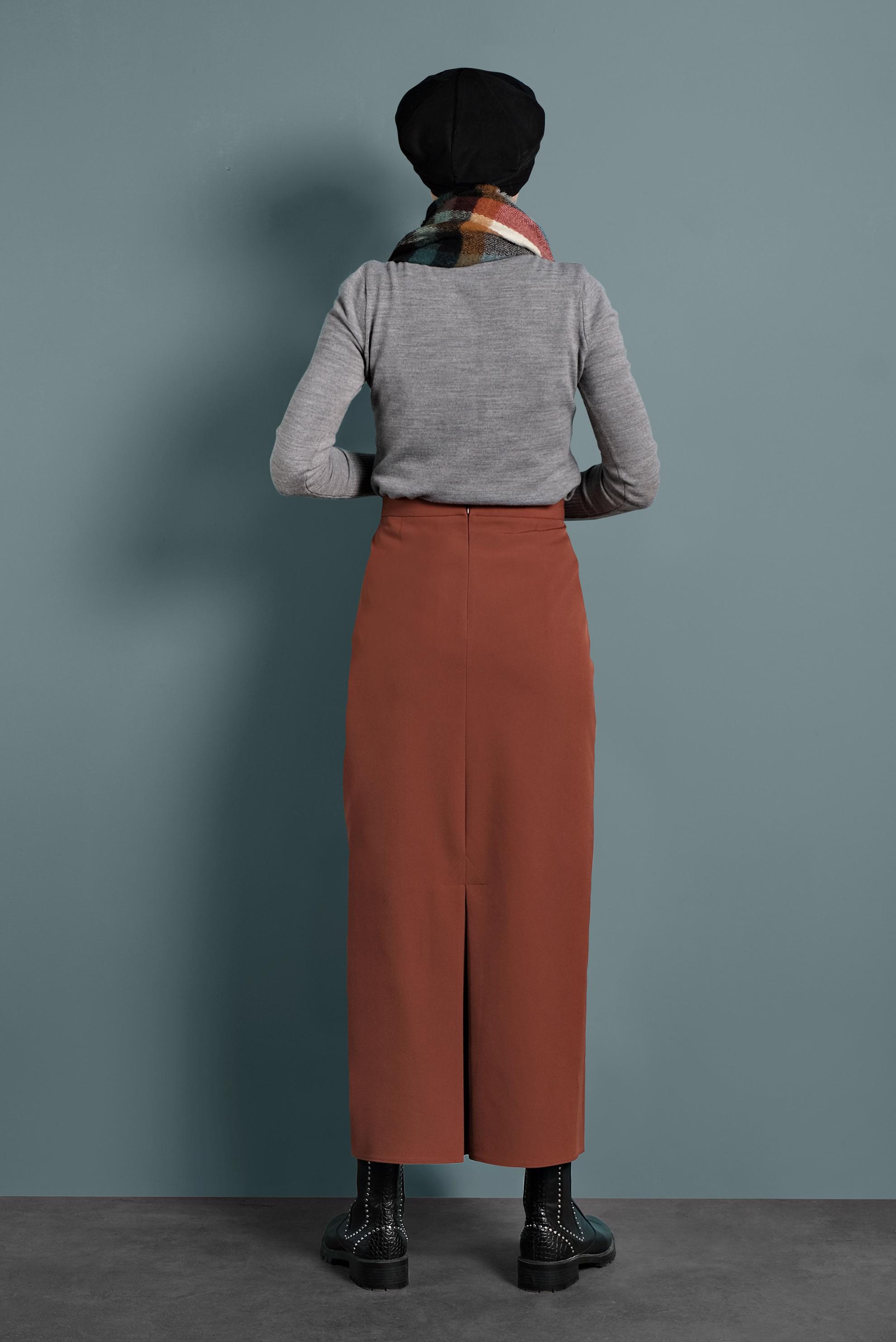 Tesettür giyim TURUNCU DÜZ KESİM ETEK 60031