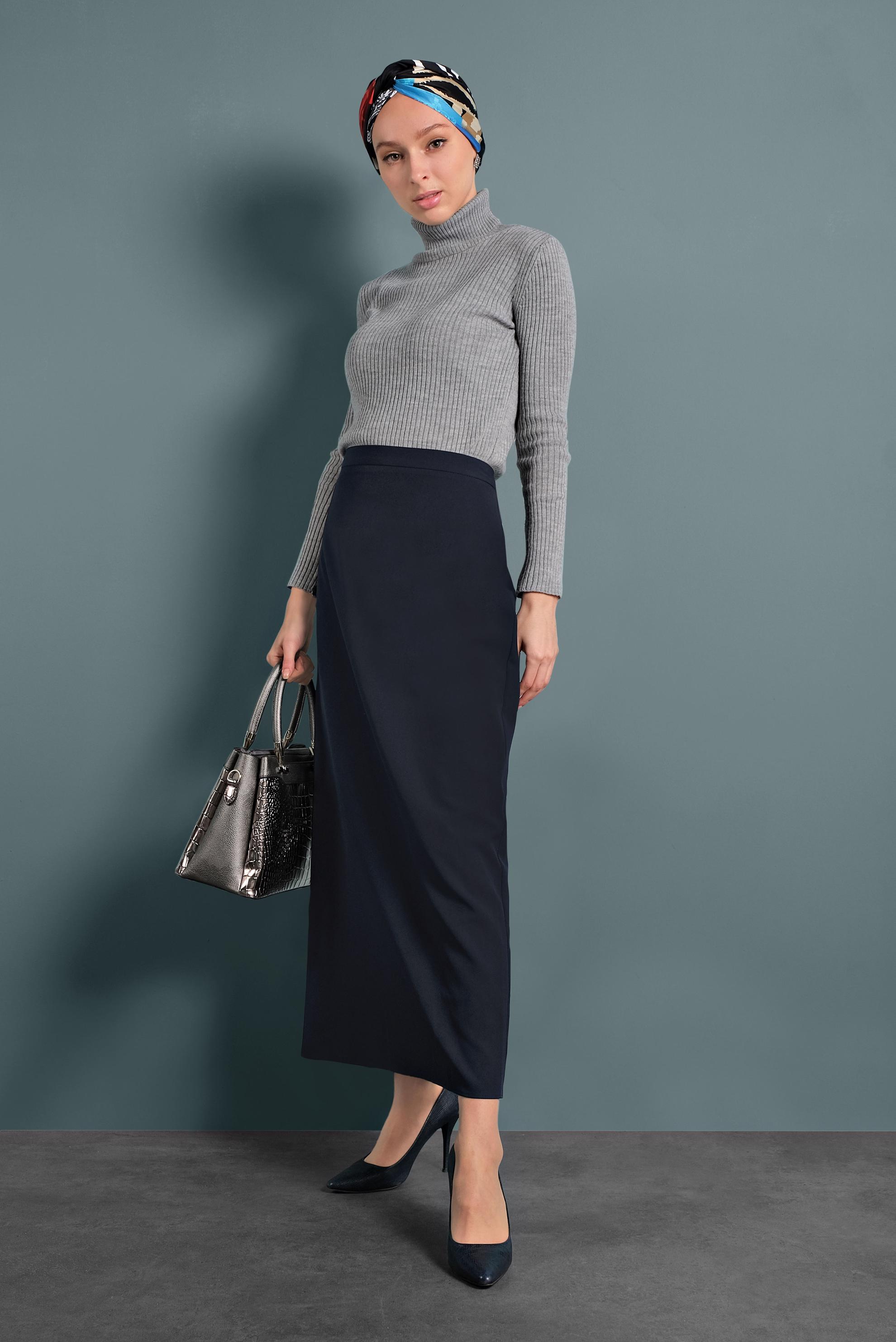 Tesettür giyim LACİVERT DÜZ KESİM ETEK 60031