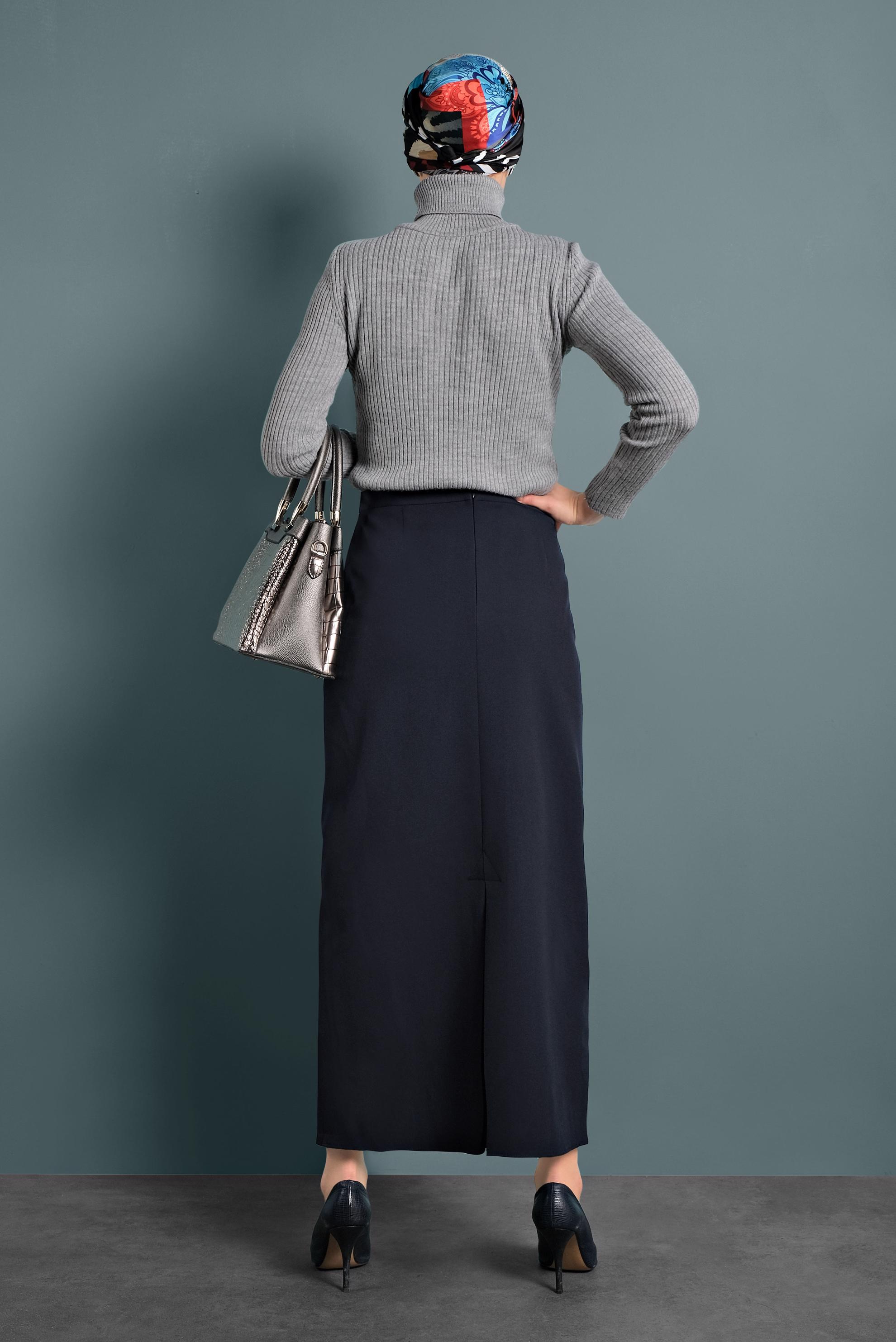 Tesettür giyim LACİVERT DÜZ KESİM ETEK 60031