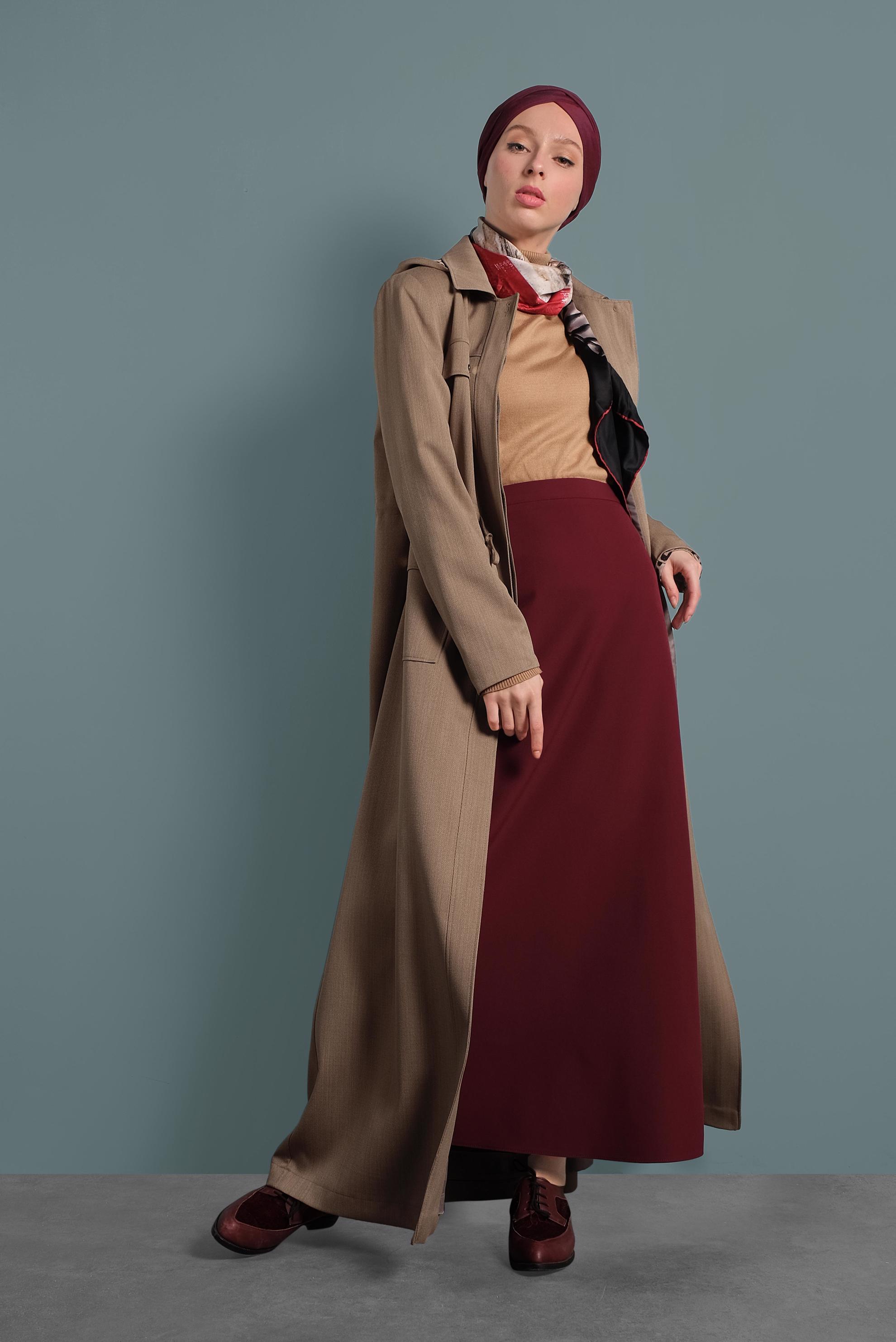 Tesettür giyim BORDO DÜZ KESİM ETEK 60031
