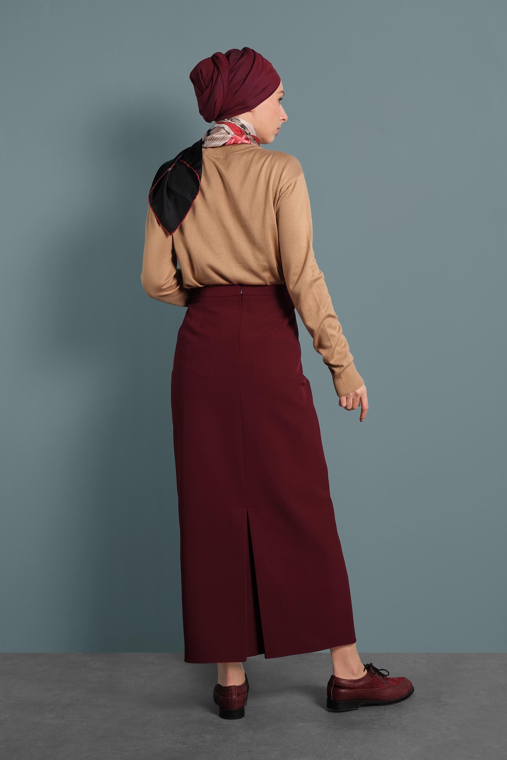 Tesettür giyim BORDO DÜZ KESİM ETEK 60031