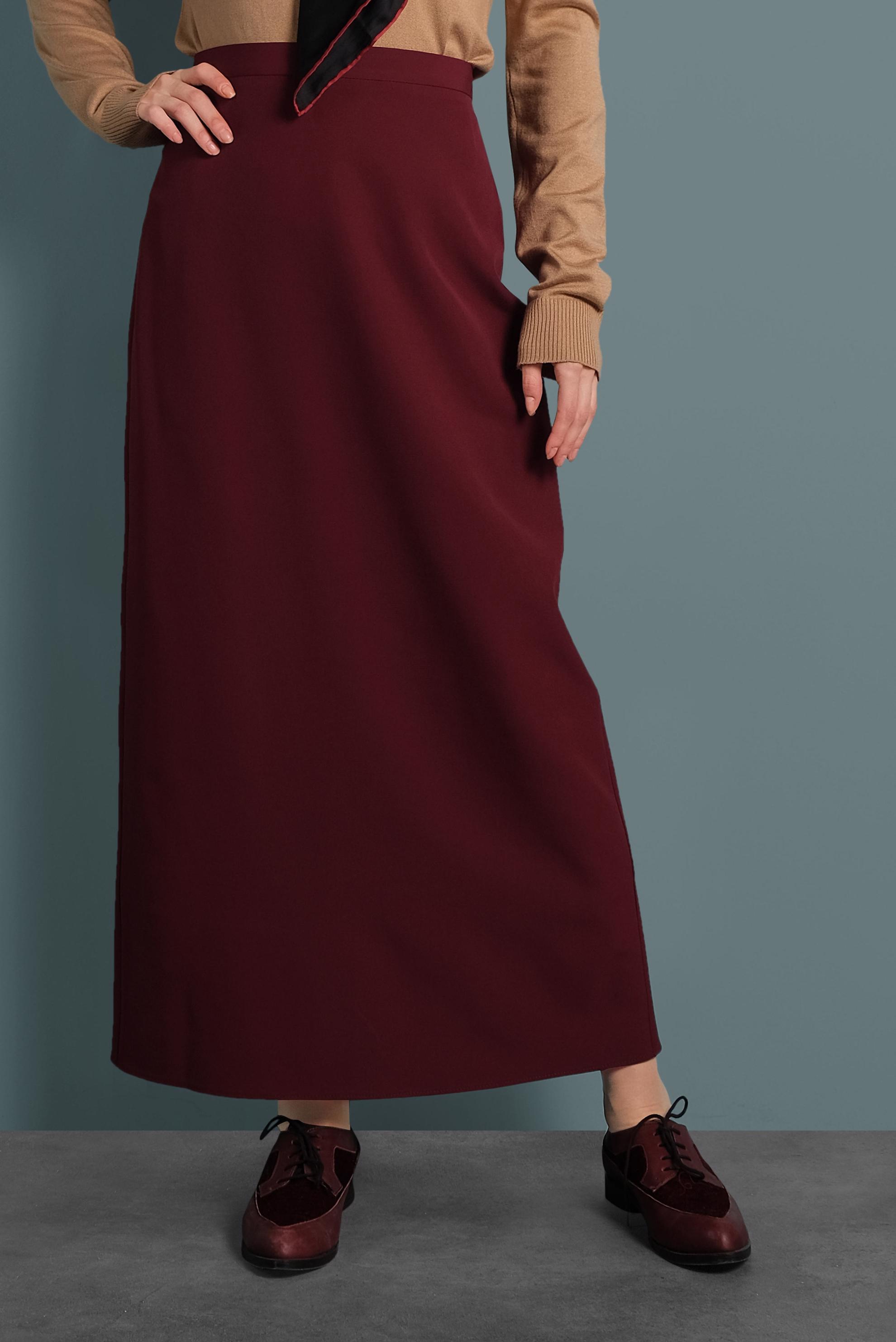 Tesettür giyim BORDO DÜZ KESİM ETEK 60031