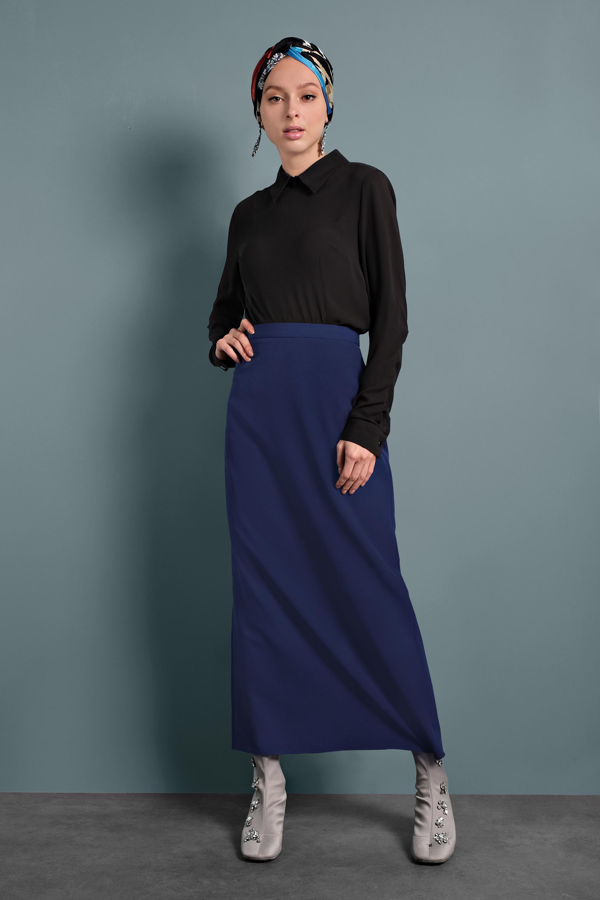 Tesettür giyim LACİVERT DÜZ KESİM ETEK 60031