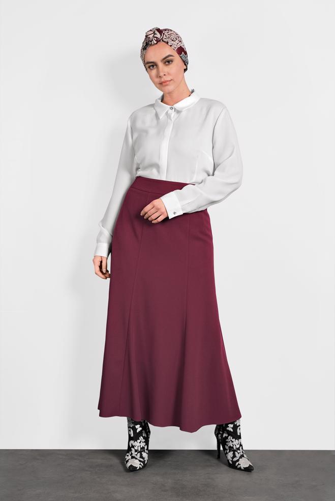 Tesettür giyim BORDO VOLANLI ETEK 60032  - ALVİNA