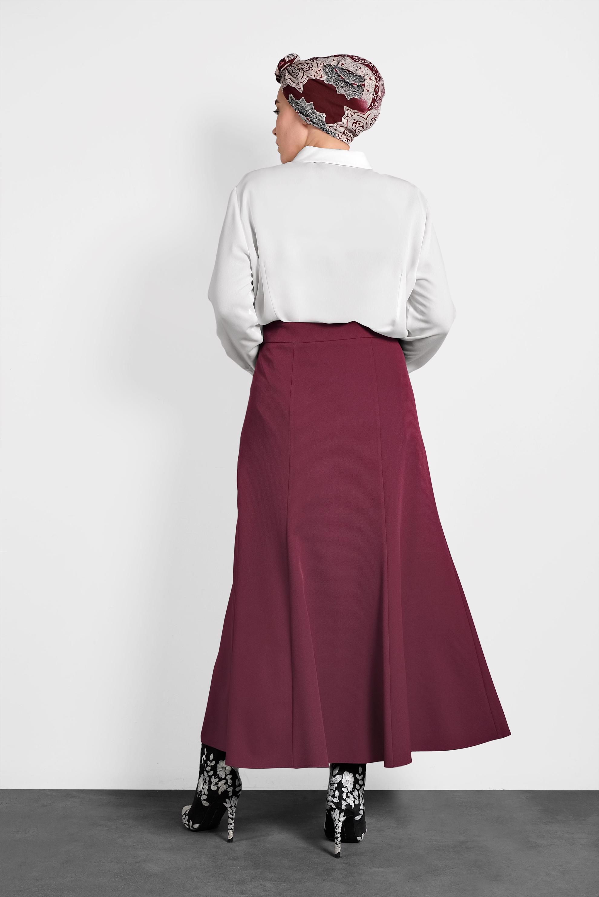 Tesettür giyim BORDO VOLANLI ETEK 60032 