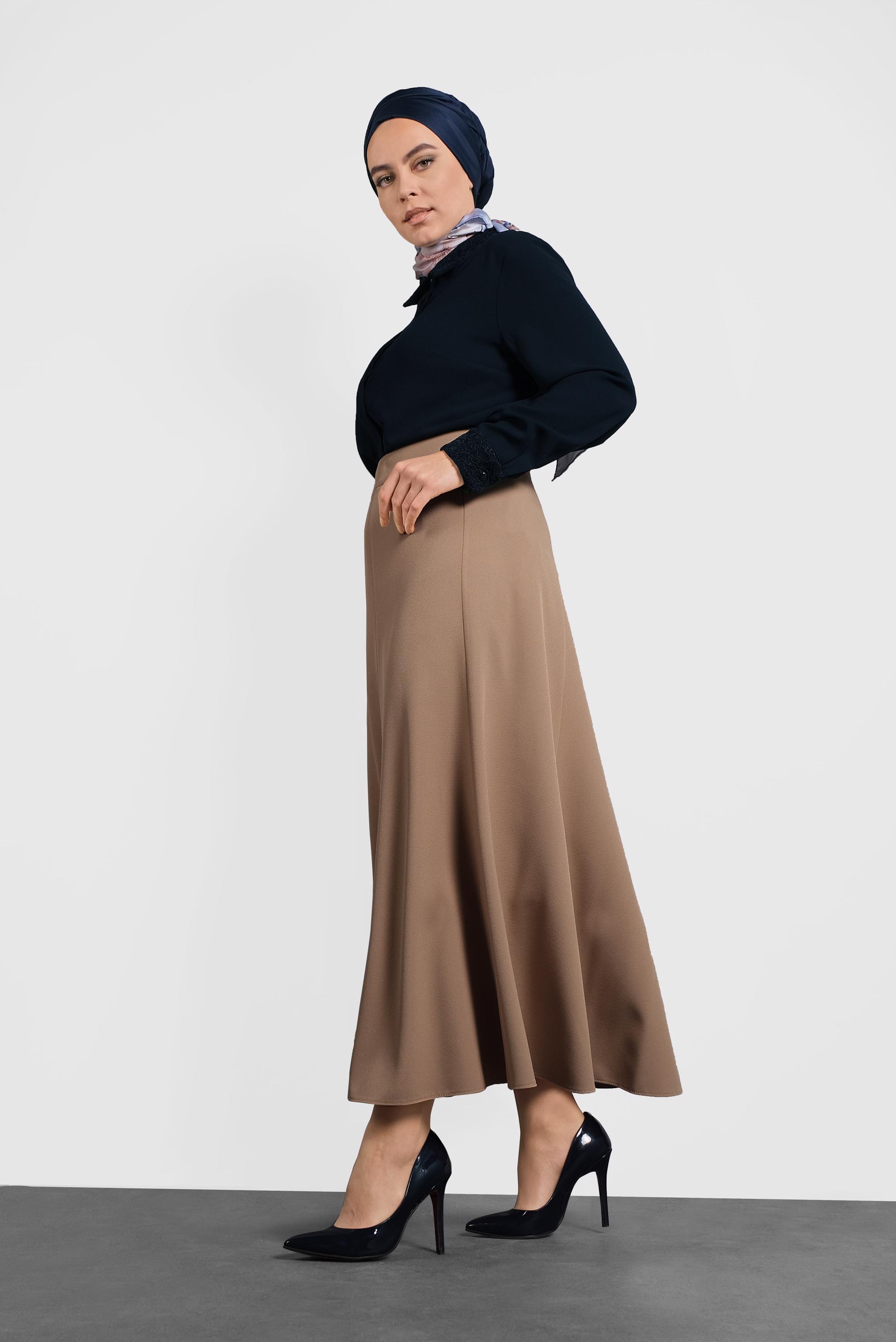 Tesettür giyim KAHVE VOLANLI ETEK 60032 