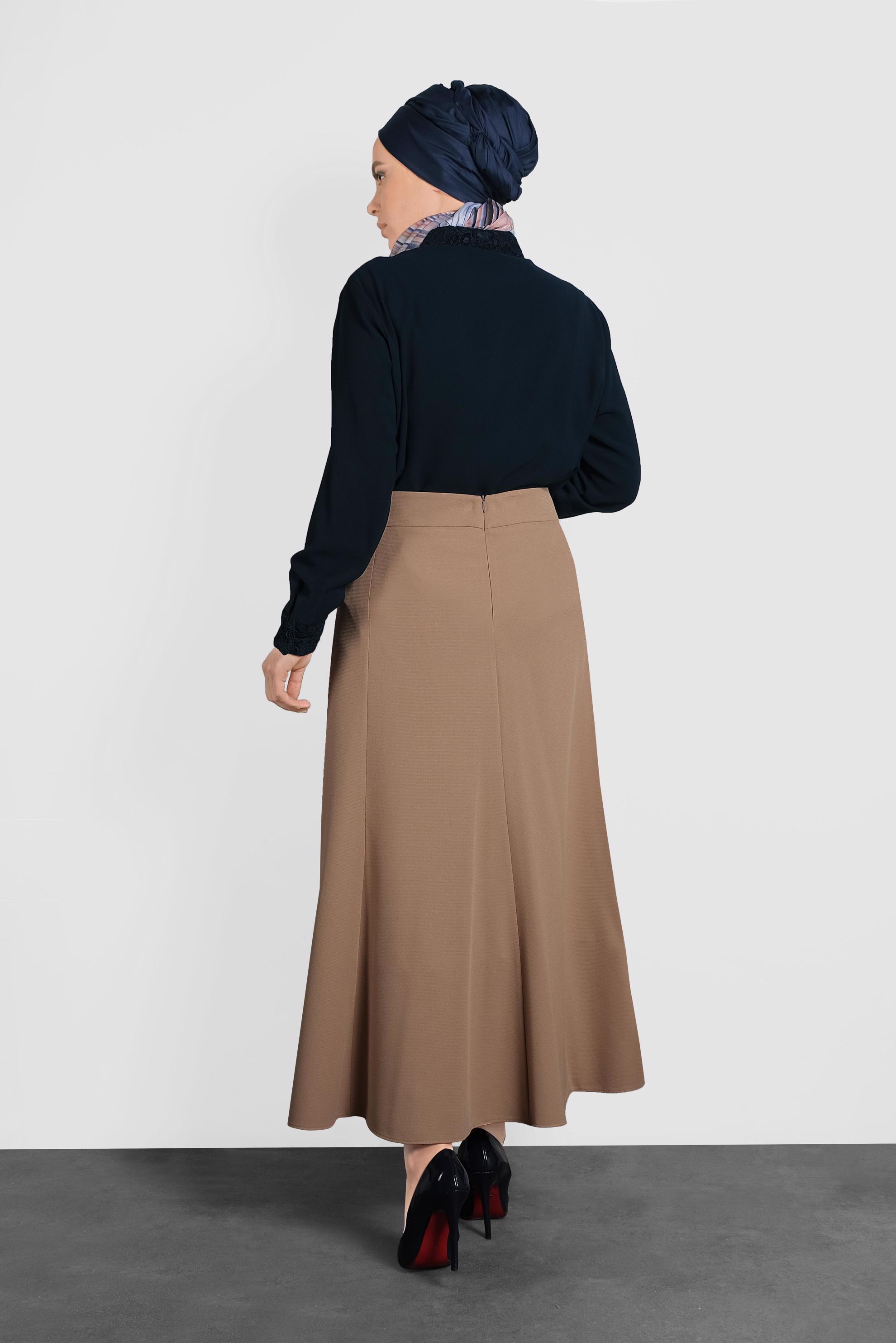 Tesettür giyim KAHVE VOLANLI ETEK 60032 
